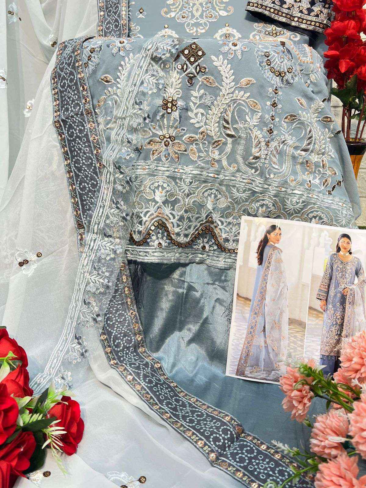 Al Khushbu Agha Noor 2 Georgette Dress Madterial 3 pcs Catalogue