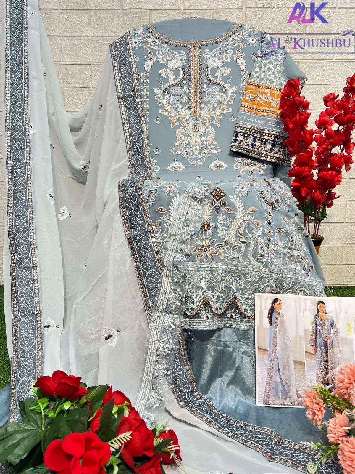 Al Khushbu Agha Noor 2 Georgette Dress Madterial 3 pcs Catalogue