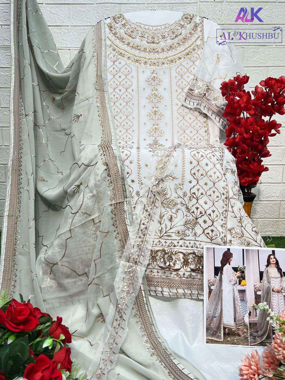 Al Khushbu Agha Noor 2 Georgette Dress Madterial 3 pcs Catalogue