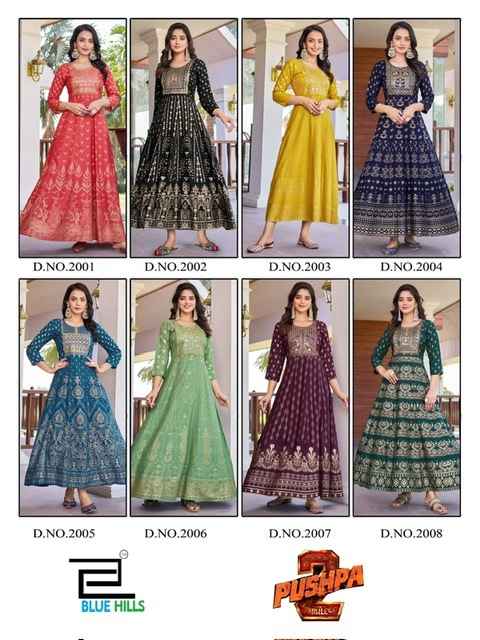 Blue Hills Pushpa 2 Rayon Anarkali Gown 8 pcs Catalogue