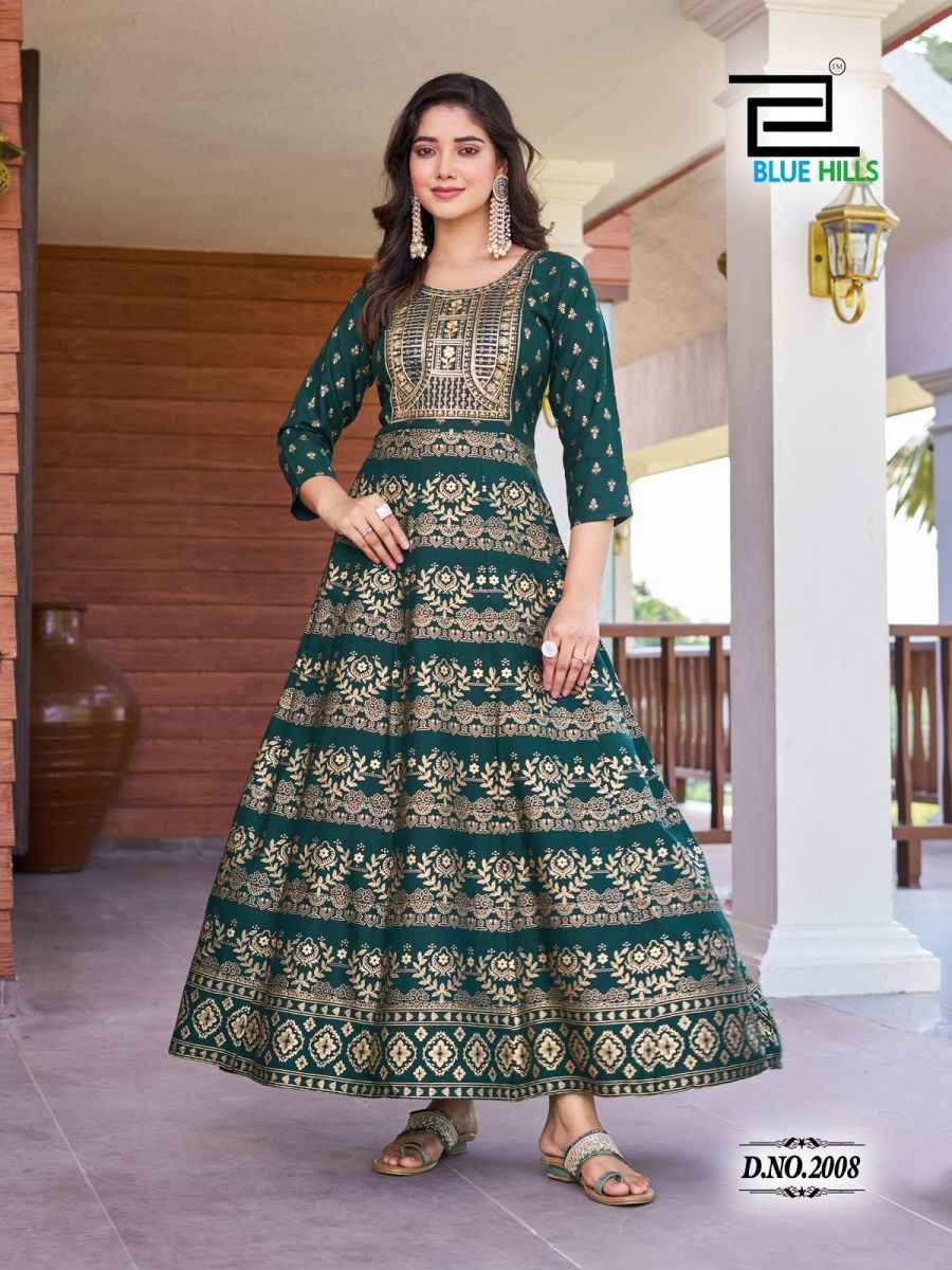 Blue Hills Pushpa 2 Rayon Anarkali Gown 8 pcs Catalogue