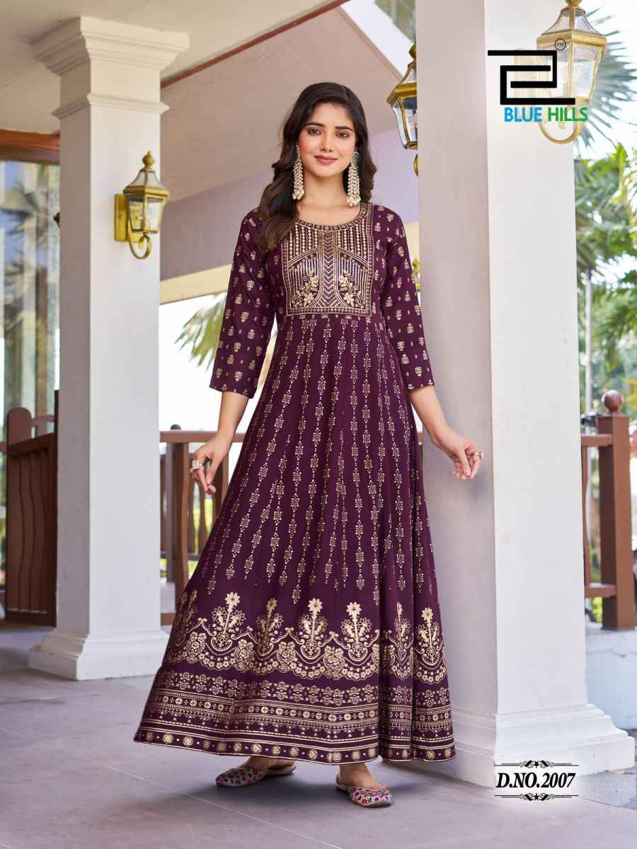 Blue Hills Pushpa 2 Rayon Anarkali Gown 8 pcs Catalogue