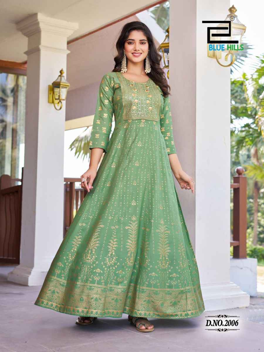 Blue Hills Pushpa 2 Rayon Anarkali Gown 8 pcs Catalogue