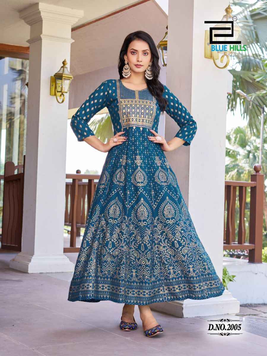 Blue Hills Pushpa 2 Rayon Anarkali Gown 8 pcs Catalogue