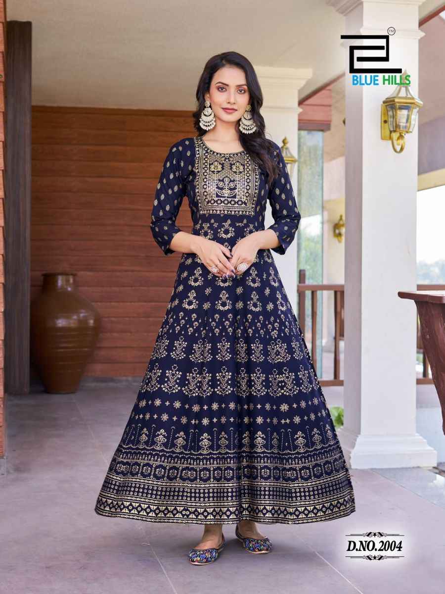 Blue Hills Pushpa 2 Rayon Anarkali Gown 8 pcs Catalogue