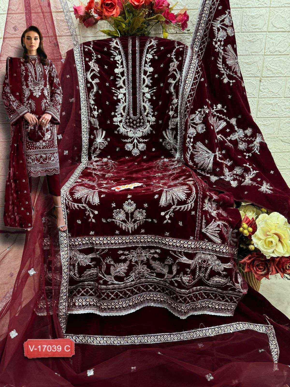 Fepic Rosemeen C 17039 Velvet Dress Material 3 pcs Catalogue