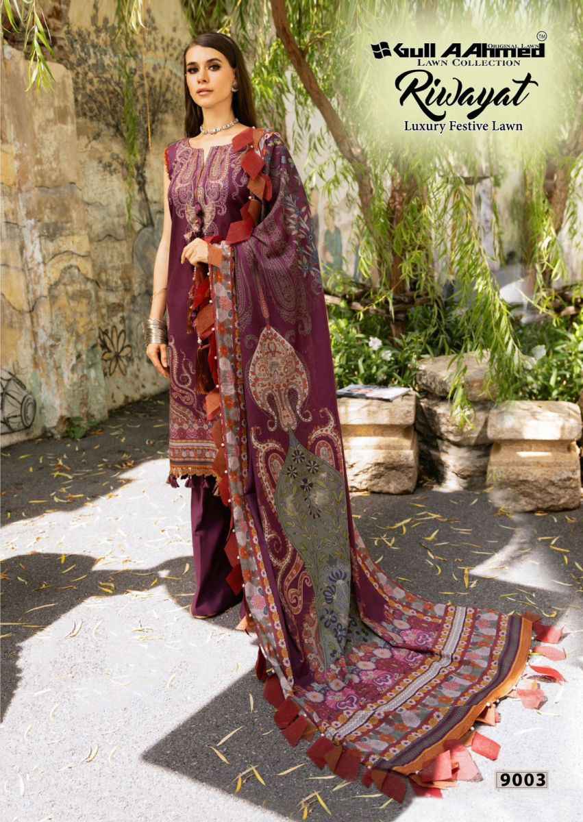 Gull Aahmed Riwayat Vol 9 Lawn Cotton Dress Material 6 pcs Catalogue