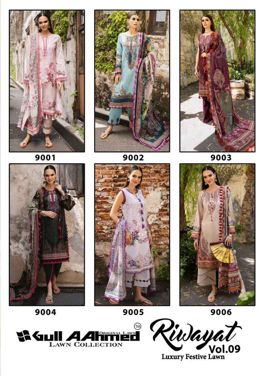 Gull Aahmed Riwayat Vol 9 Lawn Cotton Dress Material 6 pcs Catalogue