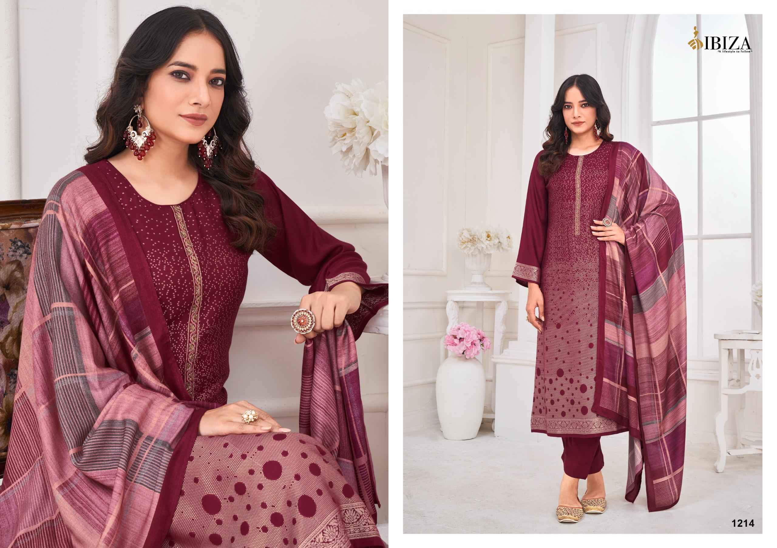 Ibiza Lavender Viscouse Pashmina Dress Material 4 pcs Catalogue