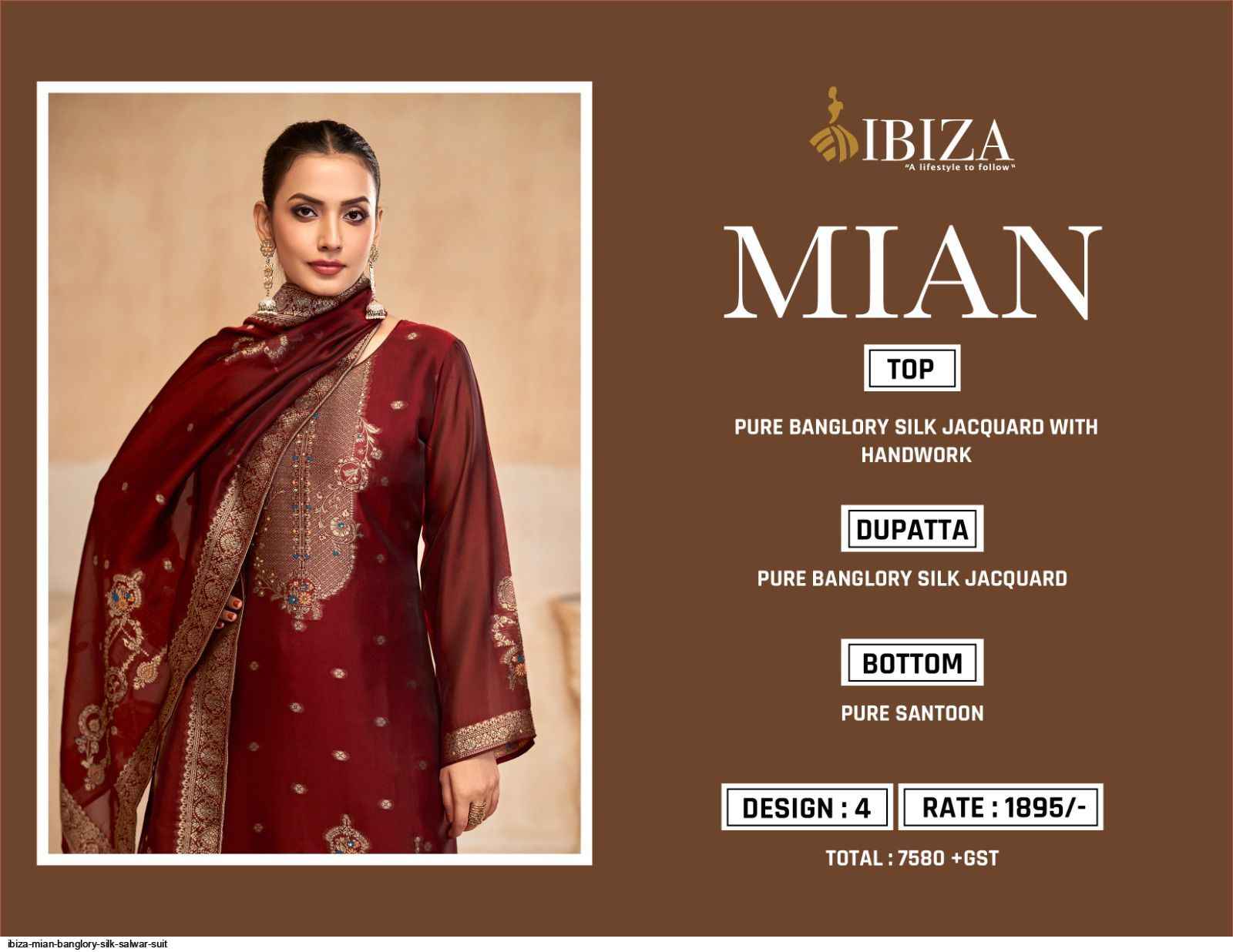 Ibiza Mian Banglory Silk Dress Material 4 pcs Catalogue