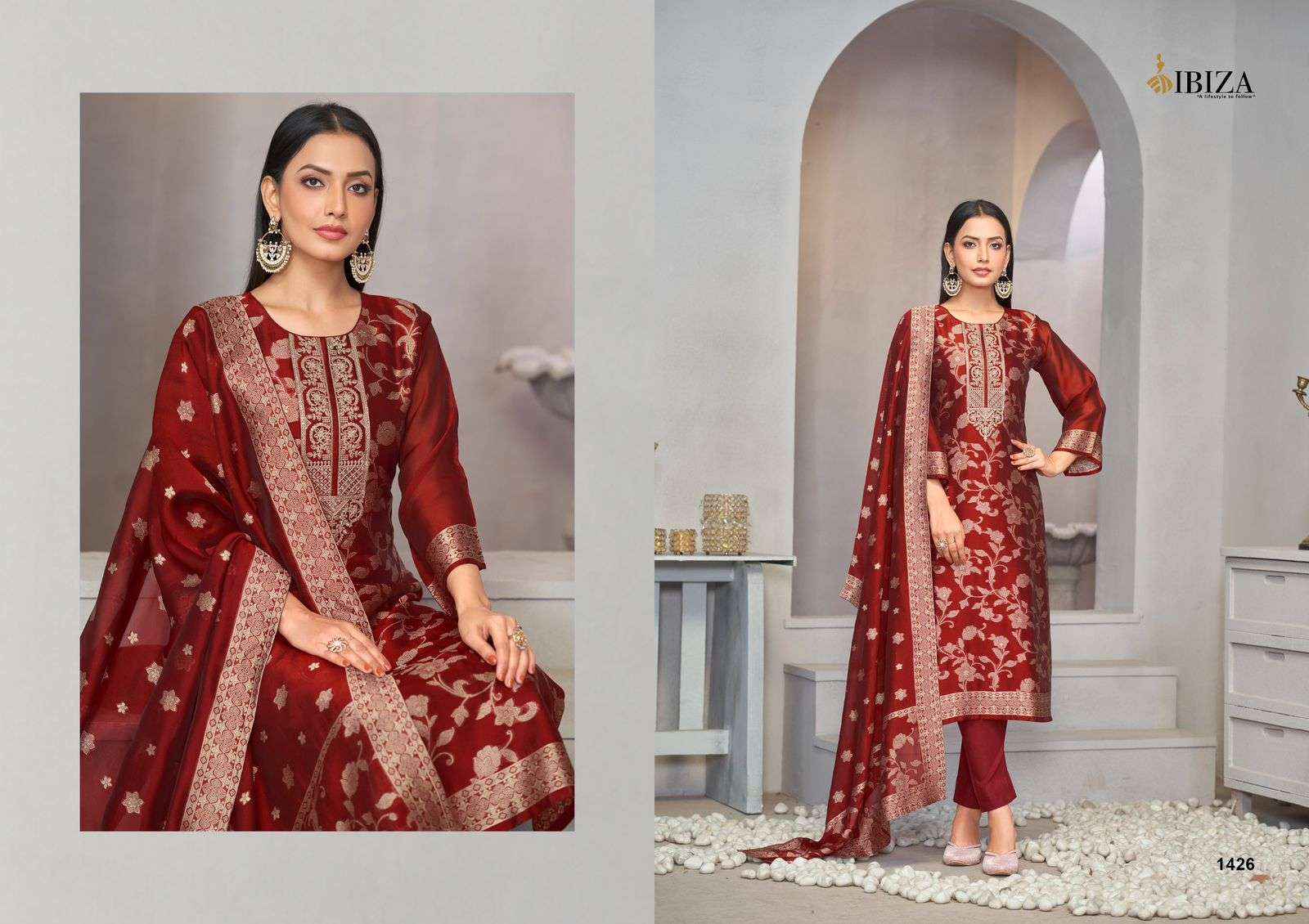 Ibiza Rija Silk Jacquard Dress Material 4 pcs Catalogue