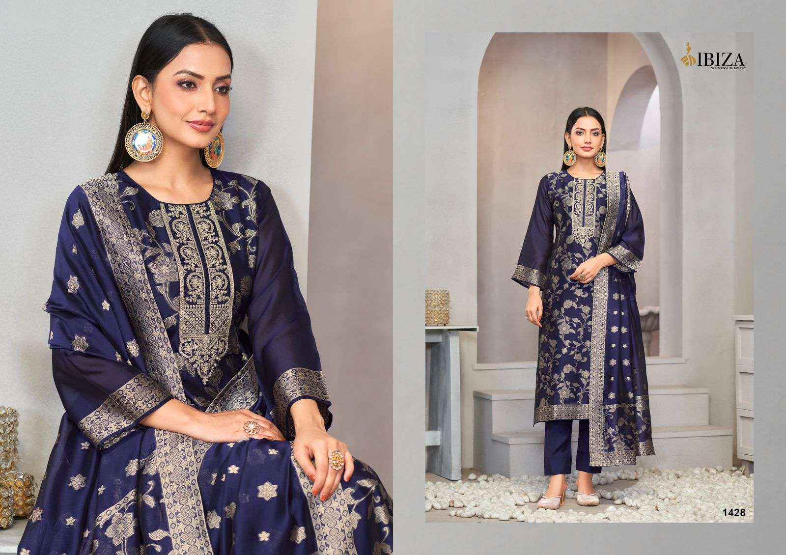 Ibiza Rija Silk Jacquard Dress Material 4 pcs Catalogue