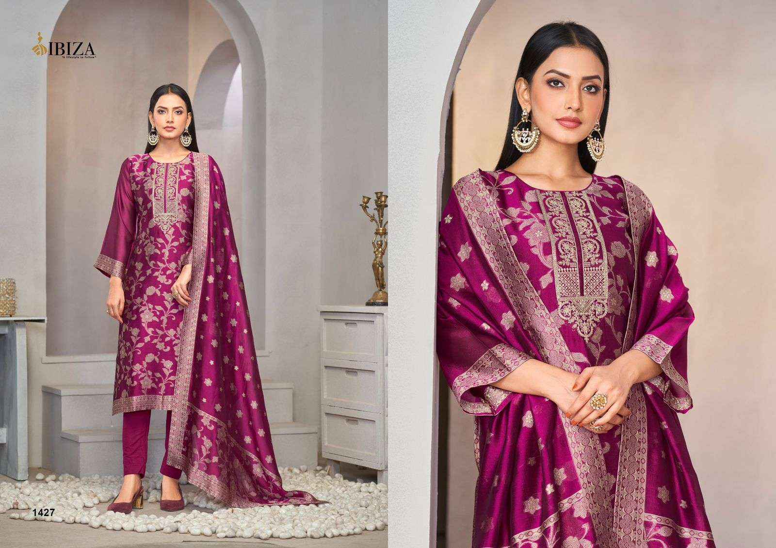 Ibiza Rija Silk Jacquard Dress Material 4 pcs Catalogue