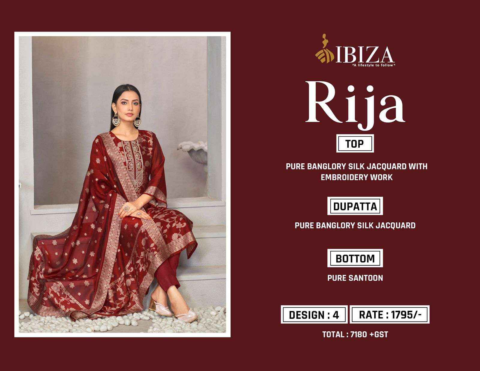 Ibiza Rija Silk Jacquard Dress Material 4 pcs Catalogue