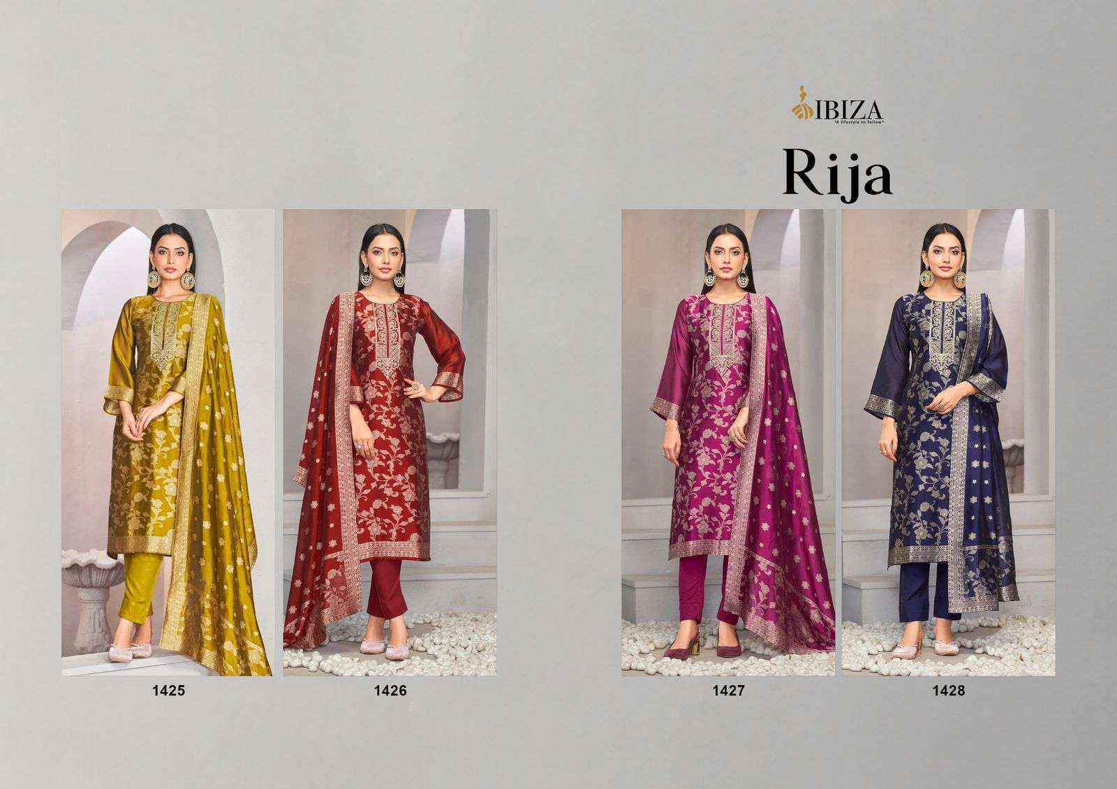 Ibiza Rija Silk Jacquard Dress Material 4 pcs Catalogue