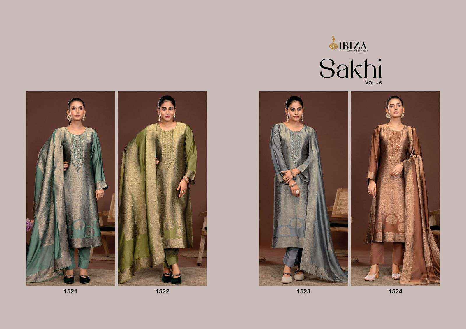 Ibiza Sakhi Silk Vol 6 Silk Jacquard Dress Material 4 pcs Catalogue