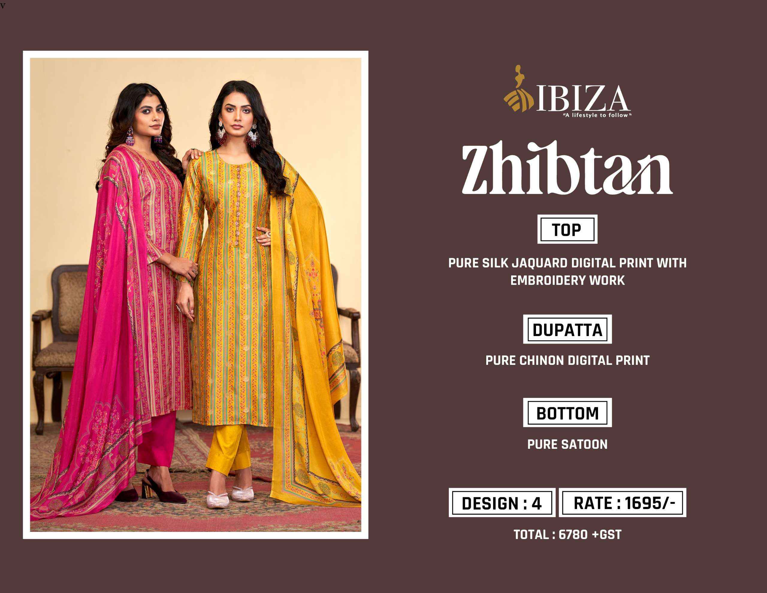 Ibiza Zhibtan Silk Jacquard Dress Material 4 pcs Catalogue
