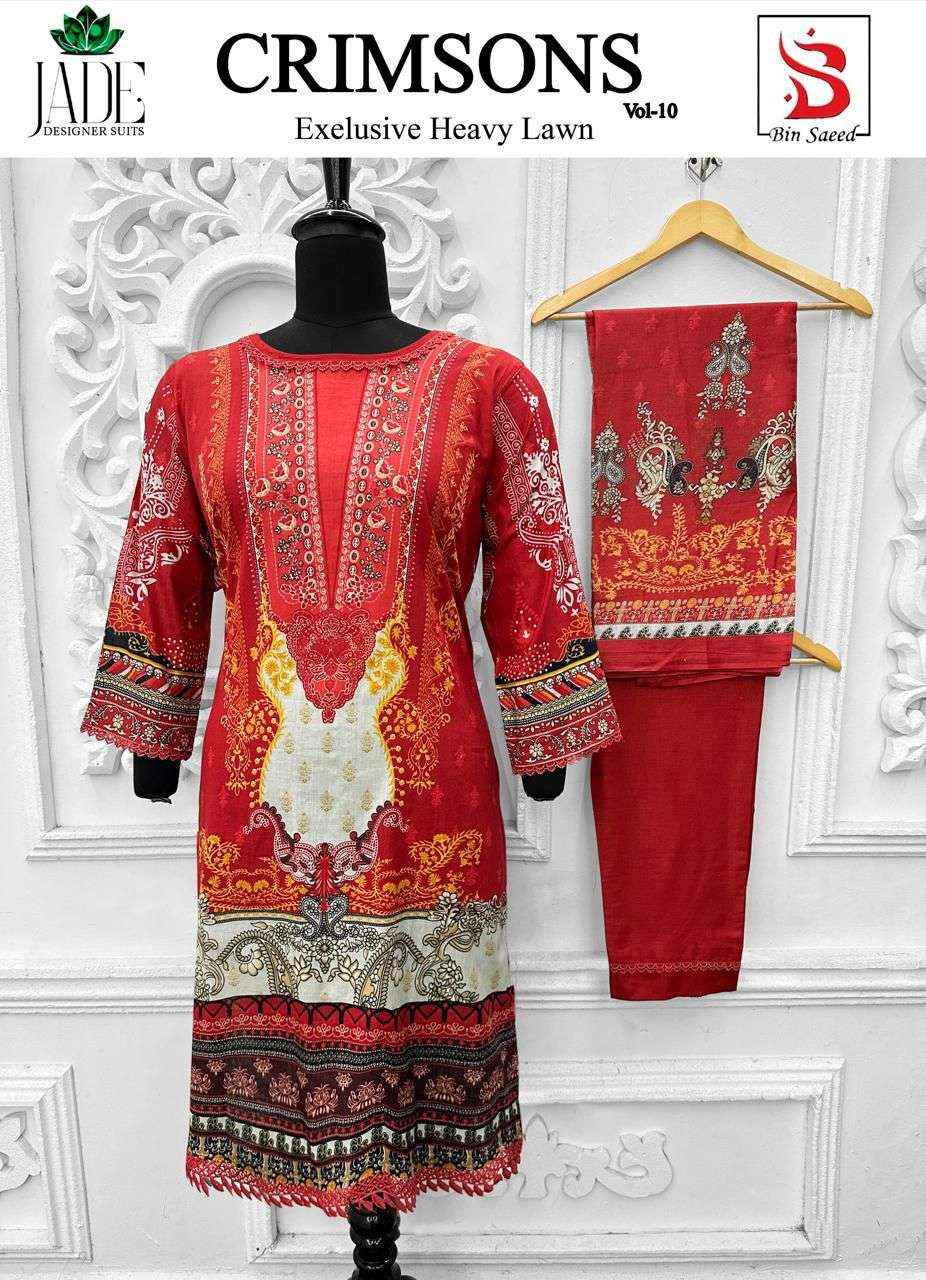 Jade Crimson Exclusive Heavy Lawn Collection Vol 10 Readymade Cotton Dress 6 pc Cataloge