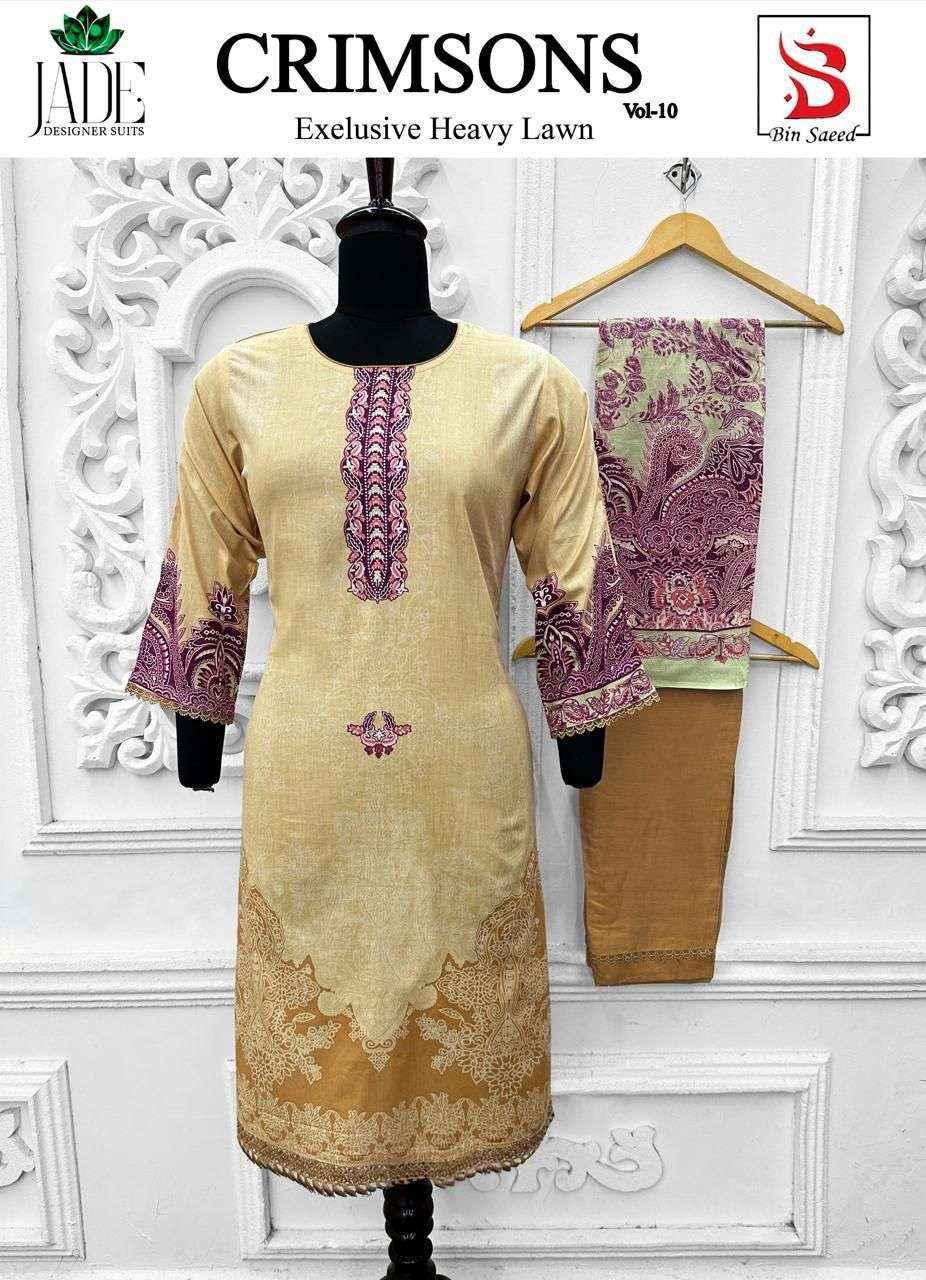 Jade Crimson Exclusive Heavy Lawn Collection Vol 10 Readymade Cotton Dress 6 pc Cataloge