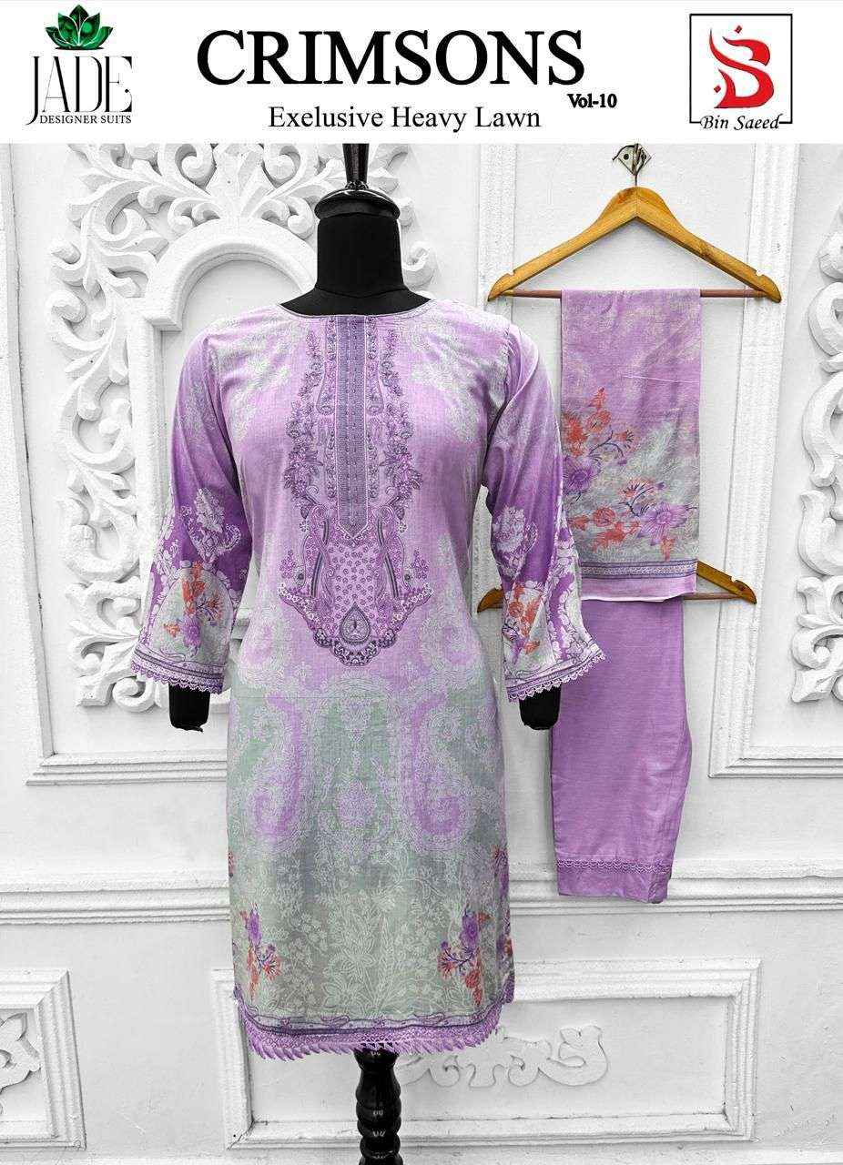 Jade Crimson Exclusive Heavy Lawn Collection Vol 10 Readymade Cotton Dress 6 pc Cataloge