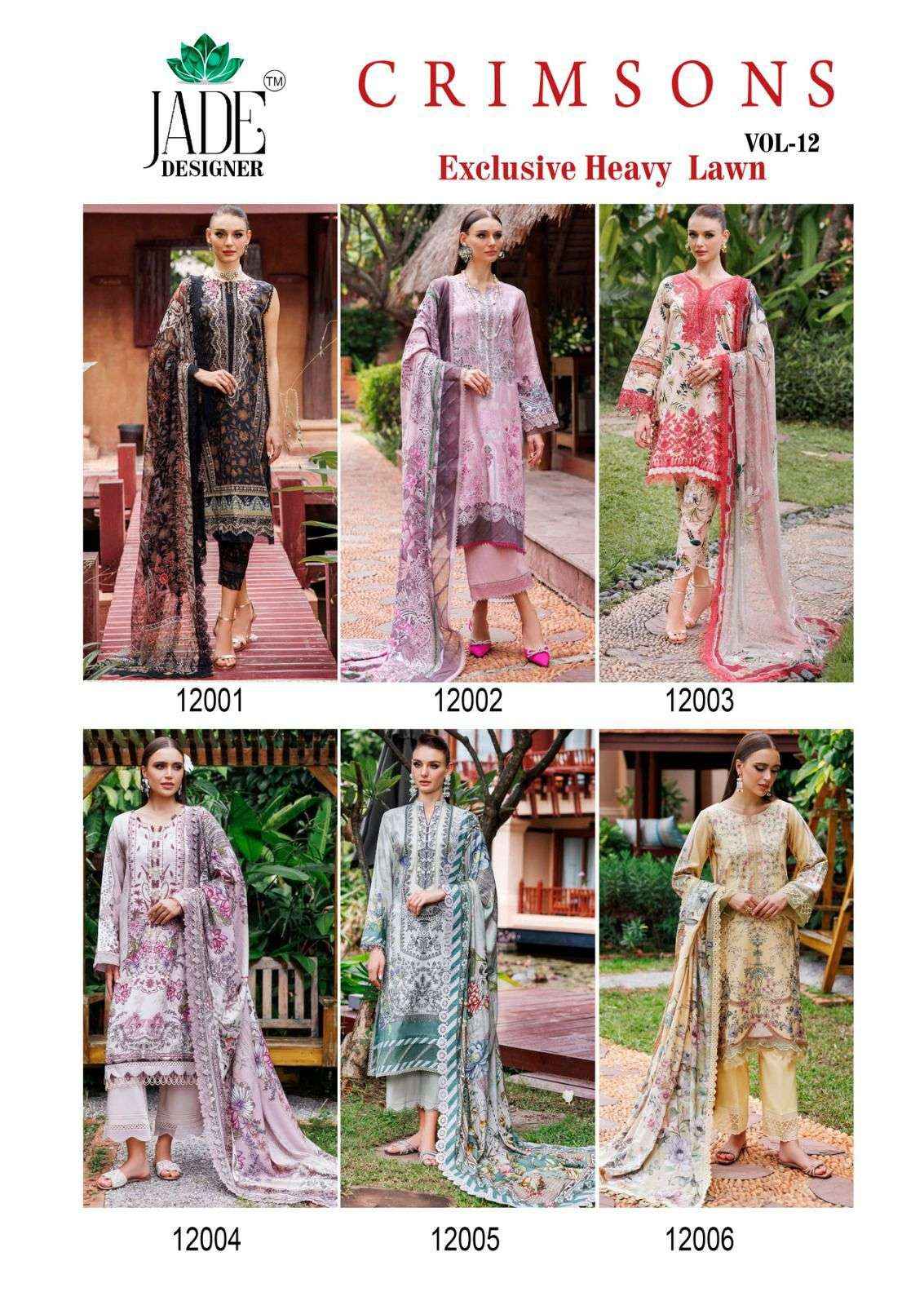 Jade Crimson Exclusive Heavy Lawn Collection Vol 12 Cotton Dress Material 6 pc Cataloge