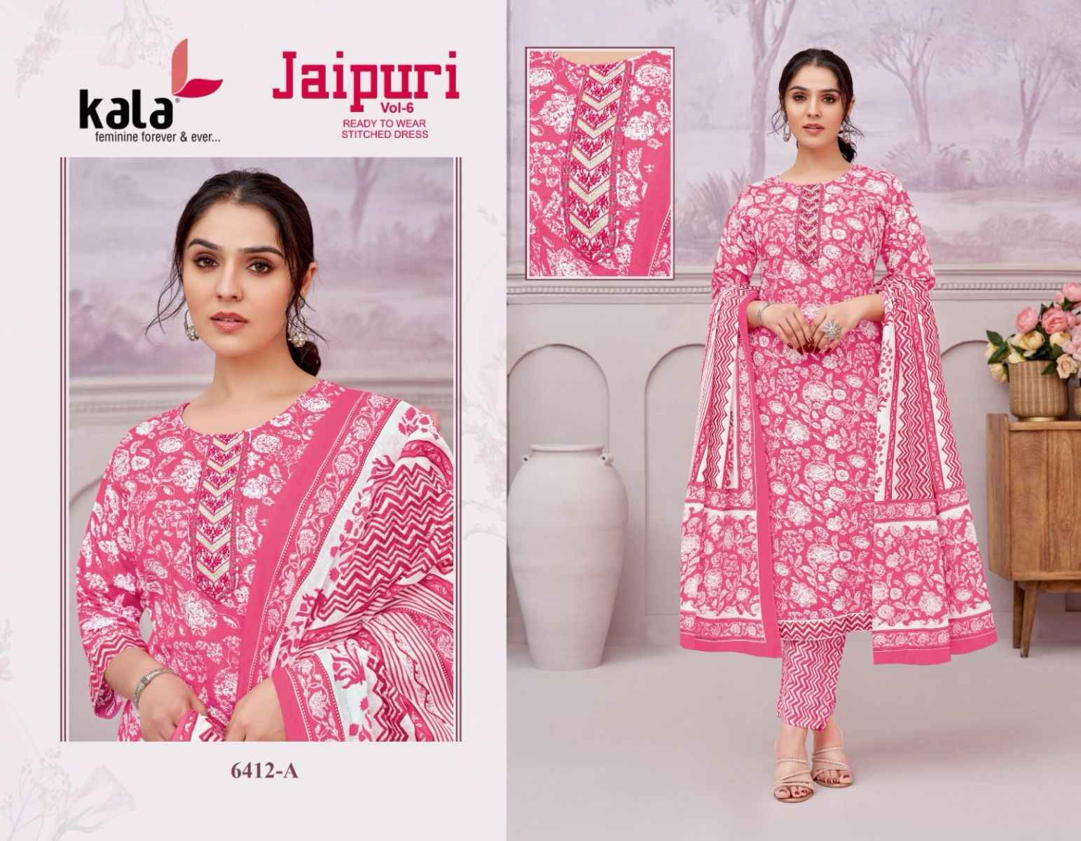 Kala Jaipuri Vol 6 Readymade Cotton Dress 12 Pc Catalog