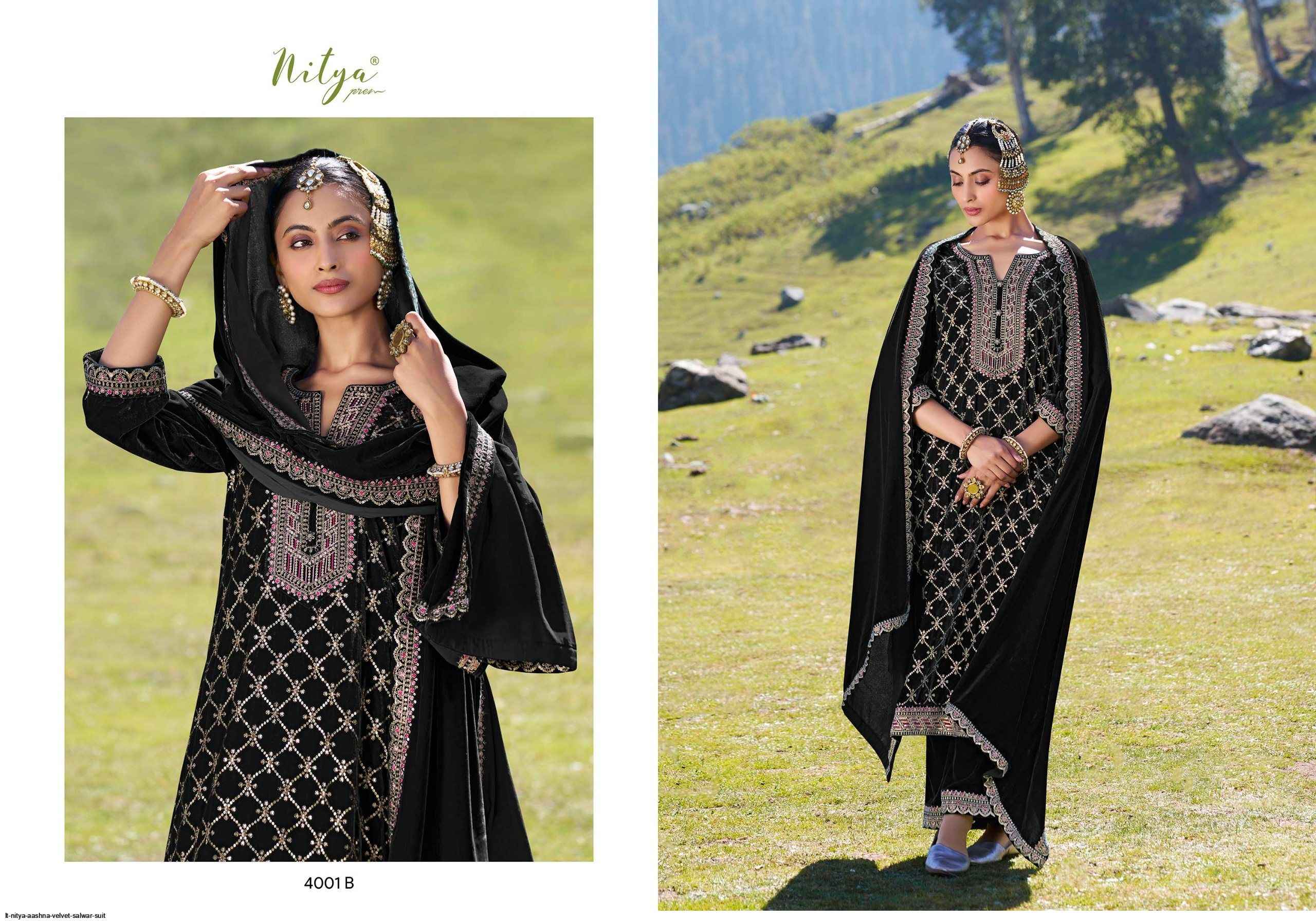 LT Nitya Aashna Velvet Dress Material 4 pcs Catalogue