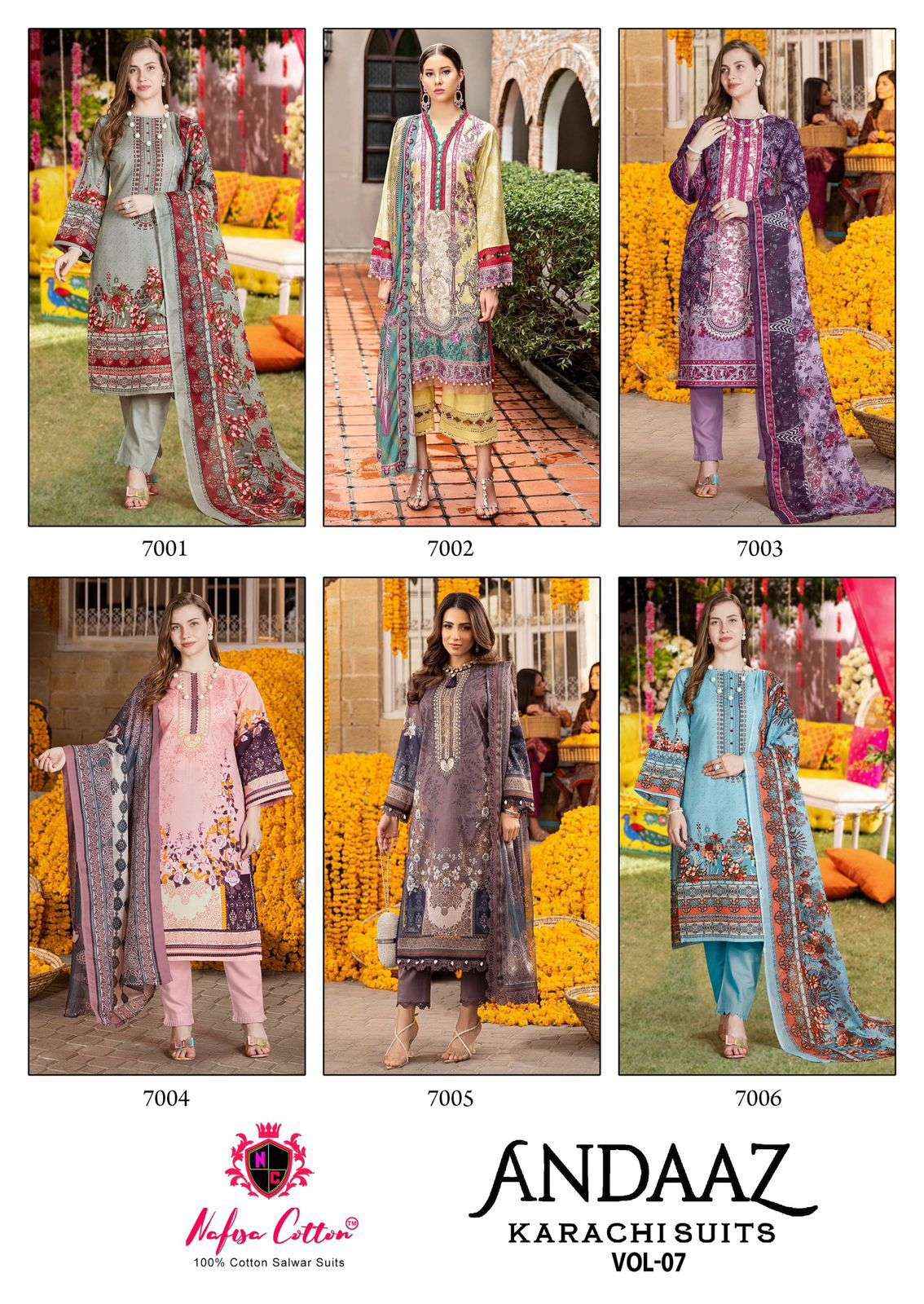 Nafisa Cotton Andaaz Karachi Suits Vol 7 Cotton Dress Material 6 pcs Catalogue