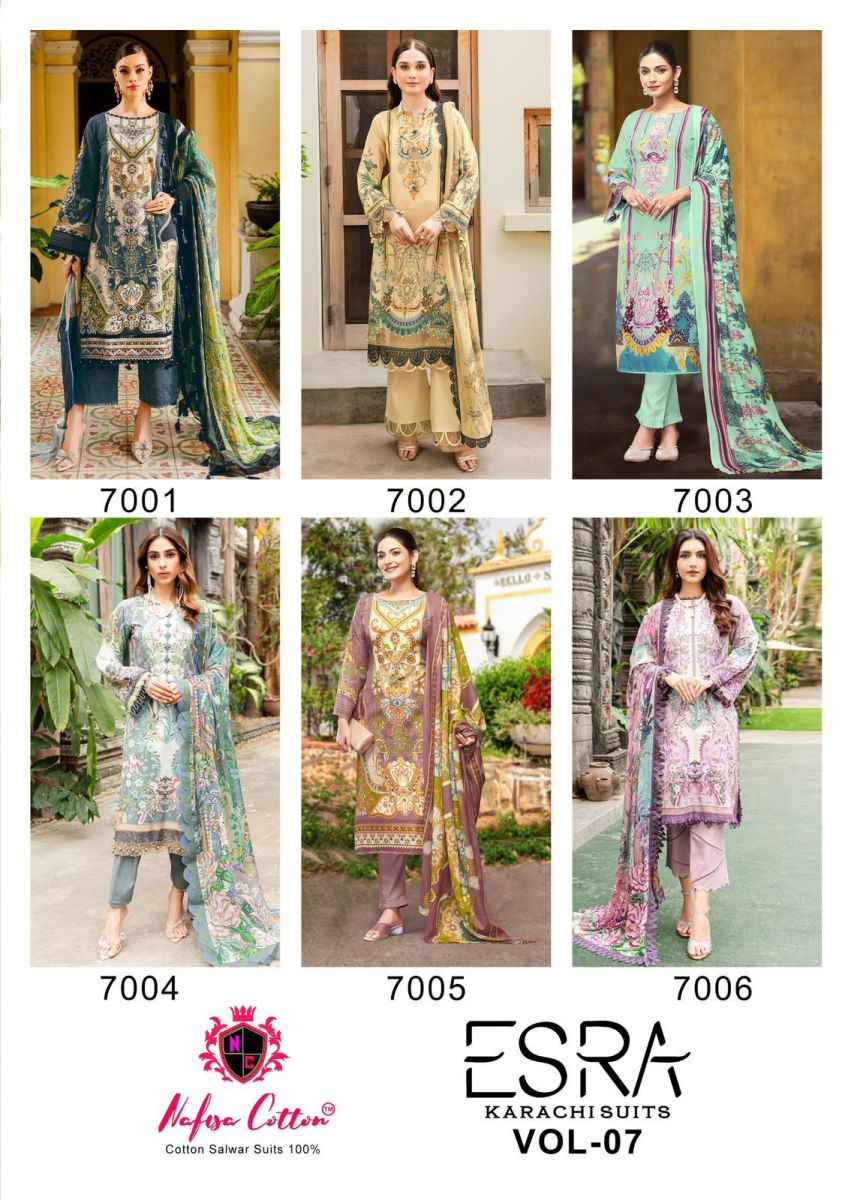 Nafisa Cotton Esra Karachi Vol 7 Cotton Dress Material 6 Pc Catalog