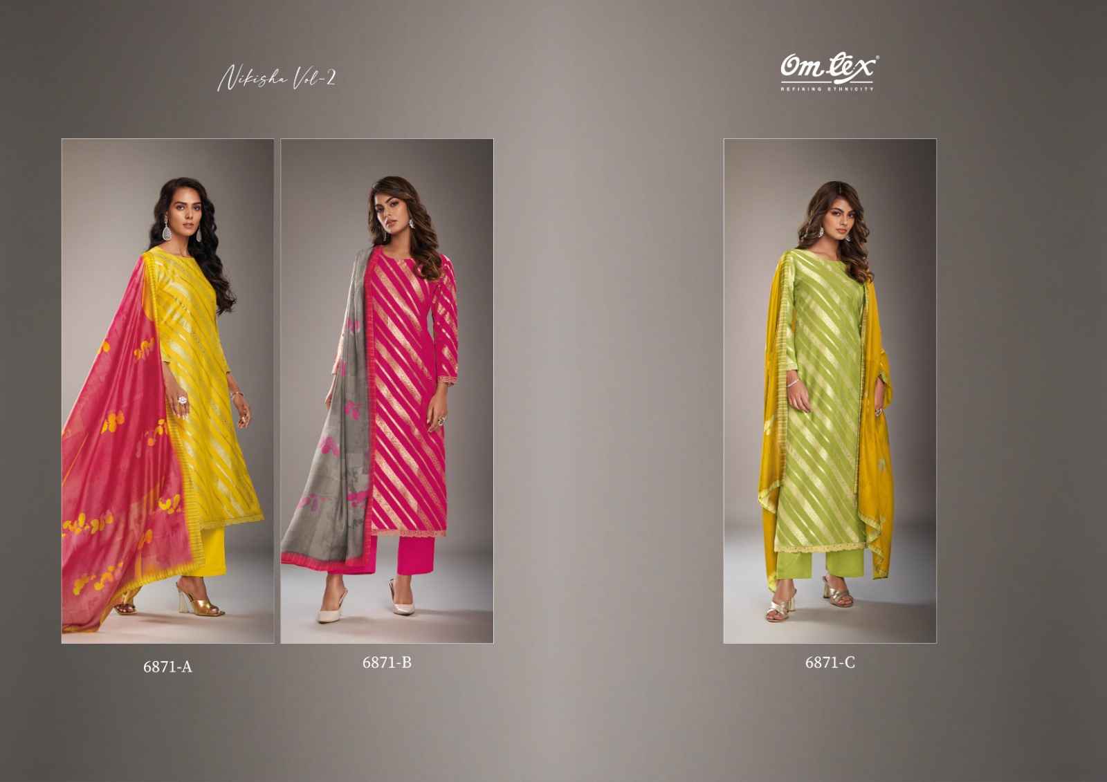 Omtex Nikisha Silk Jacquard Dress Material 3 pcs Catalogue