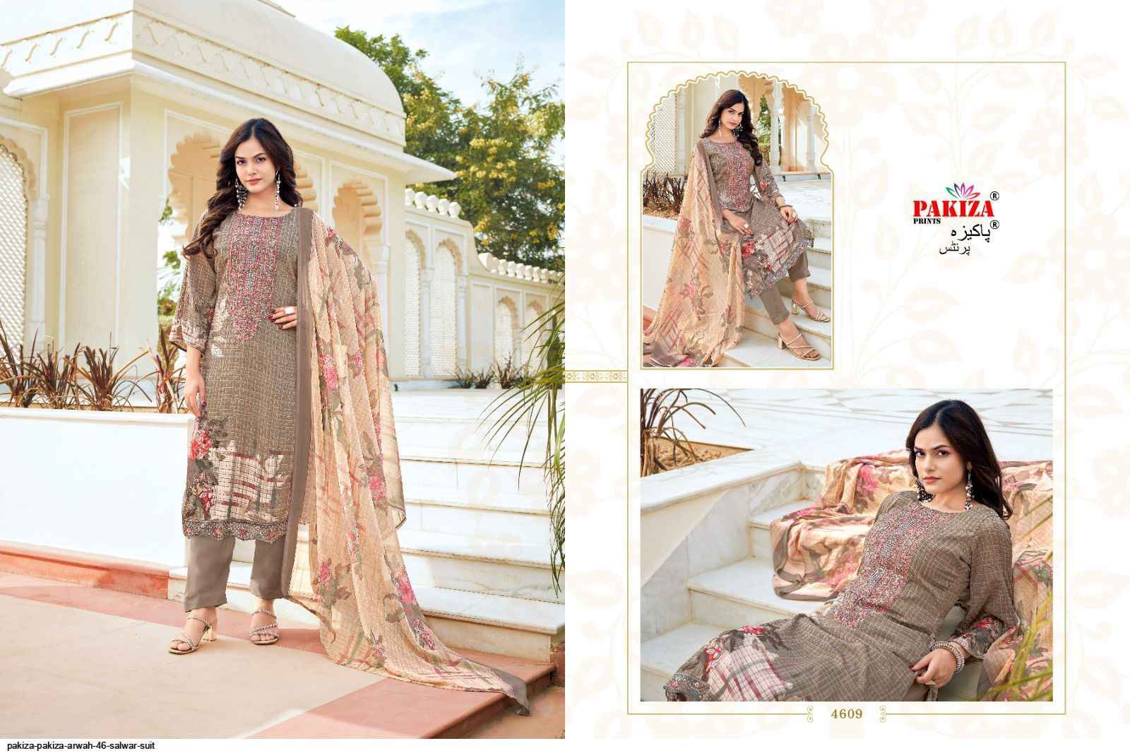 Pakiza Print Arwah Vol 46 Crape Dress Material 10 pcs Catalogue