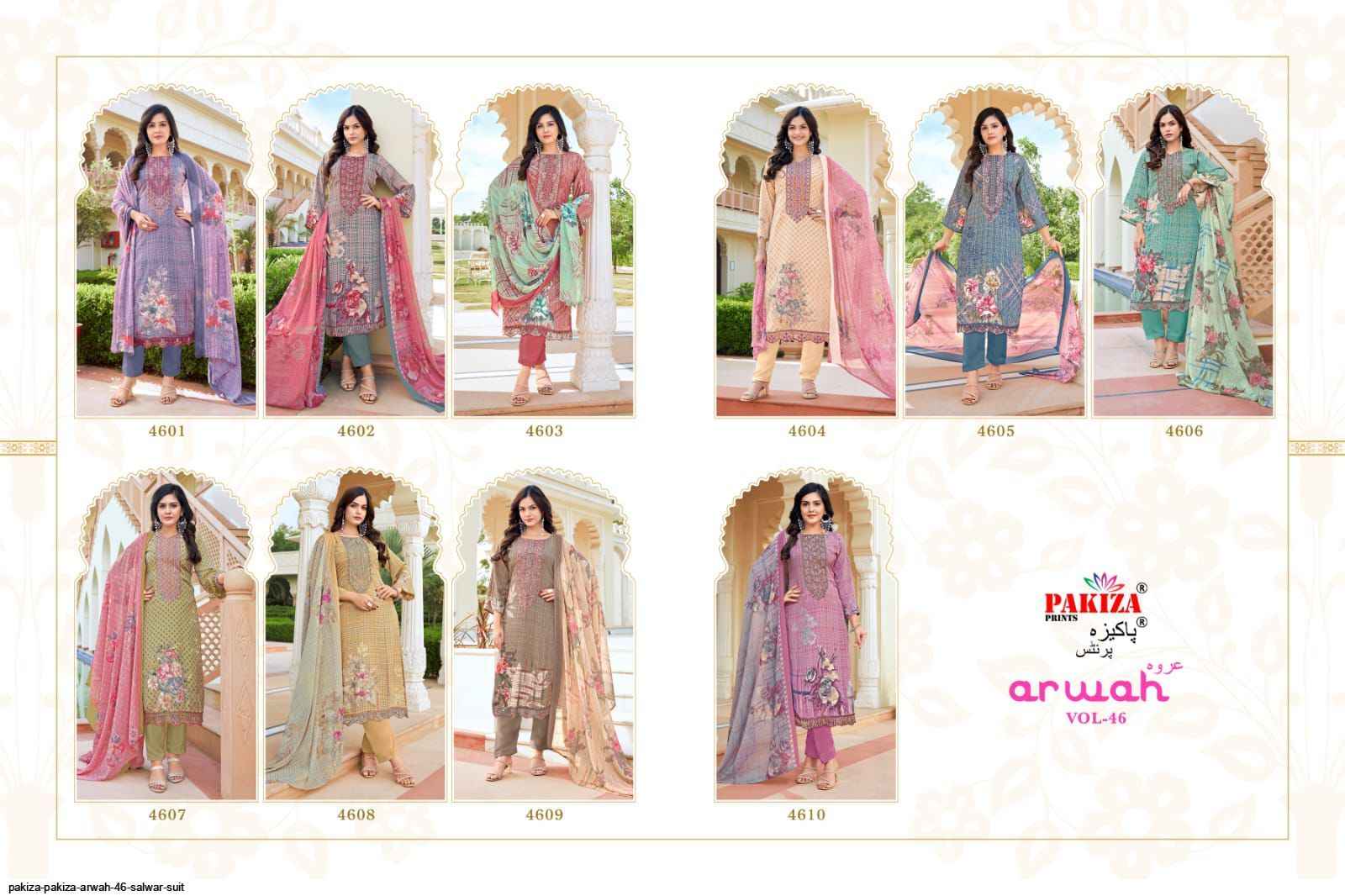 Pakiza Print Arwah Vol 46 Crape Dress Material 10 pcs Catalogue
