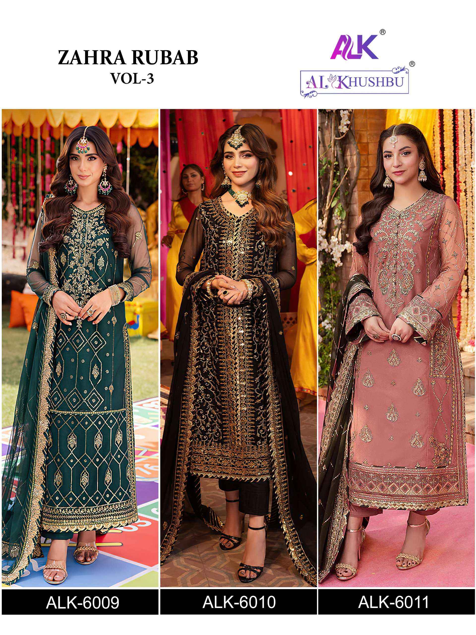 Al Khushbu Zahra Rubab Vol 3 Georgette Dress Material 3 pcs Catalogue
