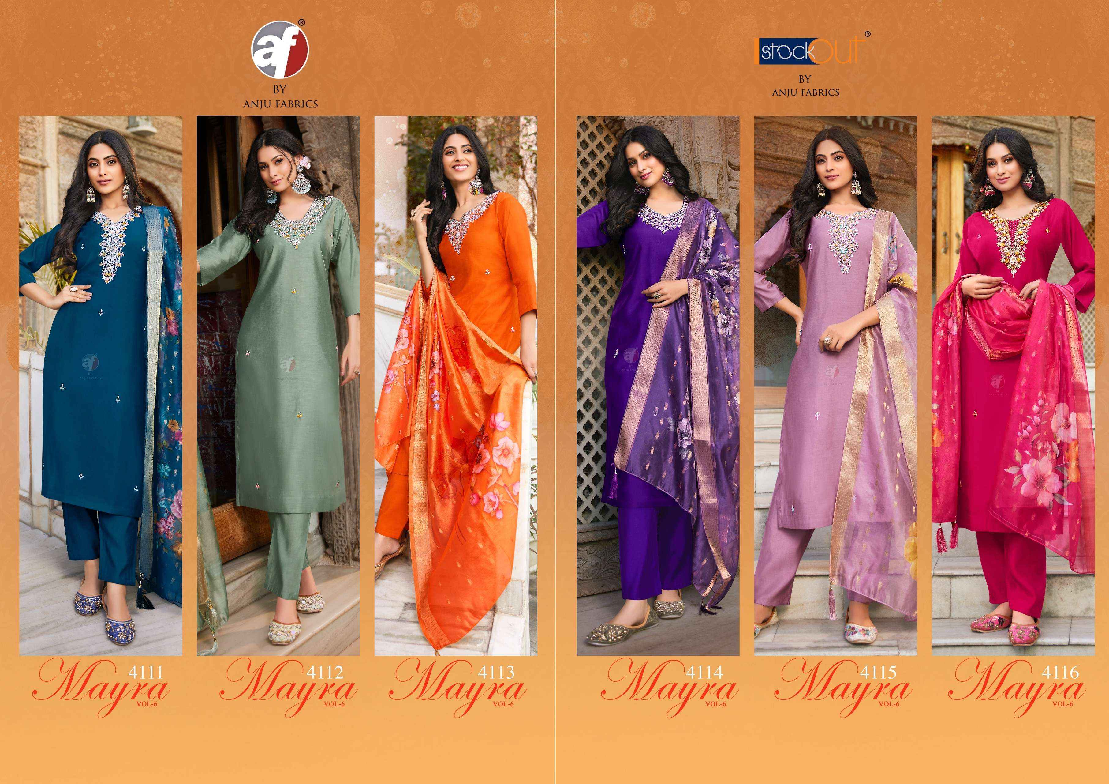 Anju Fabrics Mayra Vol 6 Readymade Silk Dress 6 pcs Catalogue