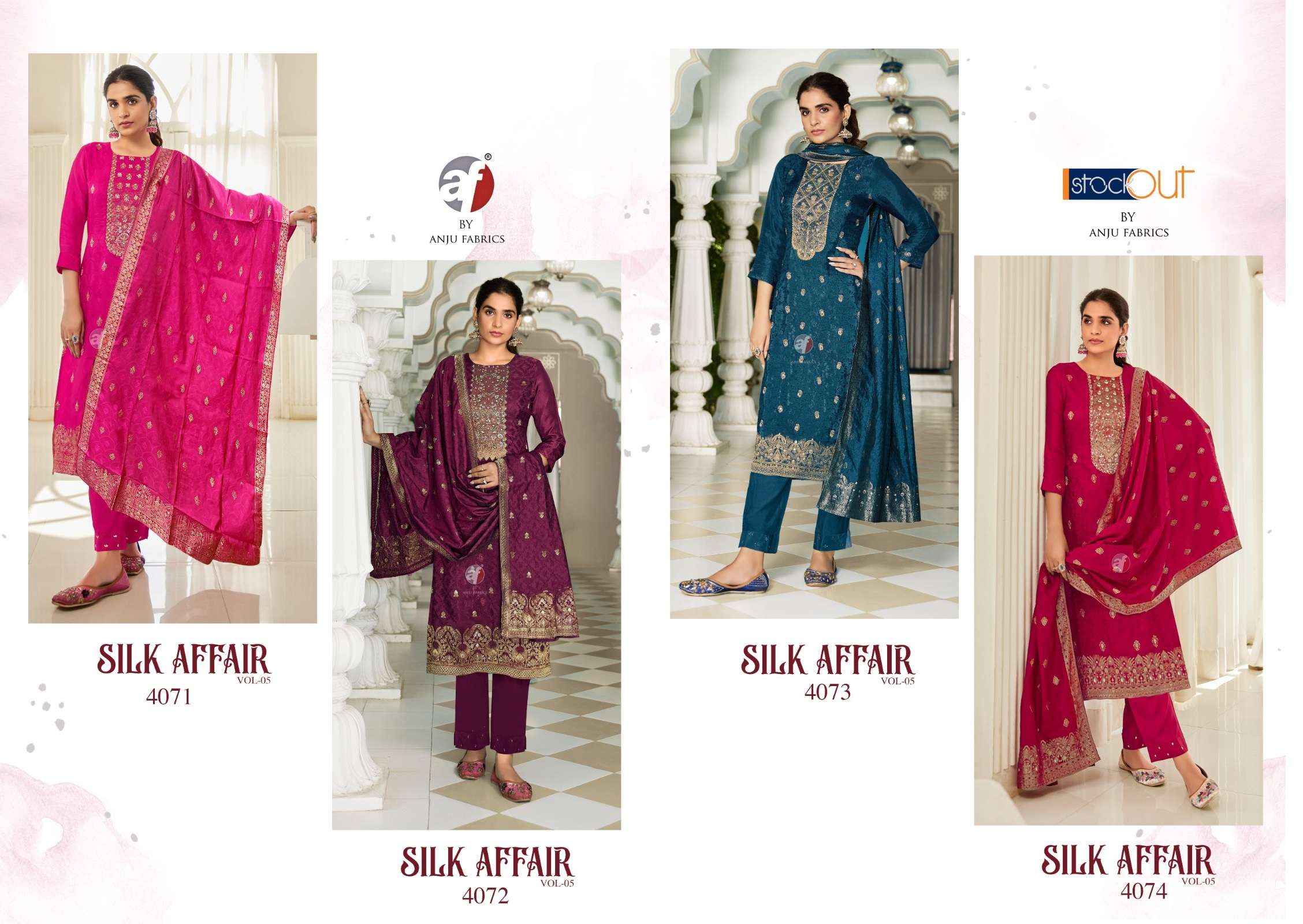 Anju Fabrics Silk Affair Vol 5 Readymade Dola Jacquard Dress 4 pcs Catalogu