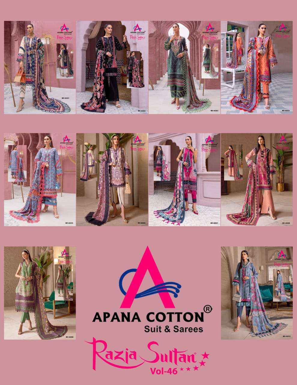 Apana Cotton Razia Sultan Vol 46 Cotton Dress Material 10 pcs Catalogue