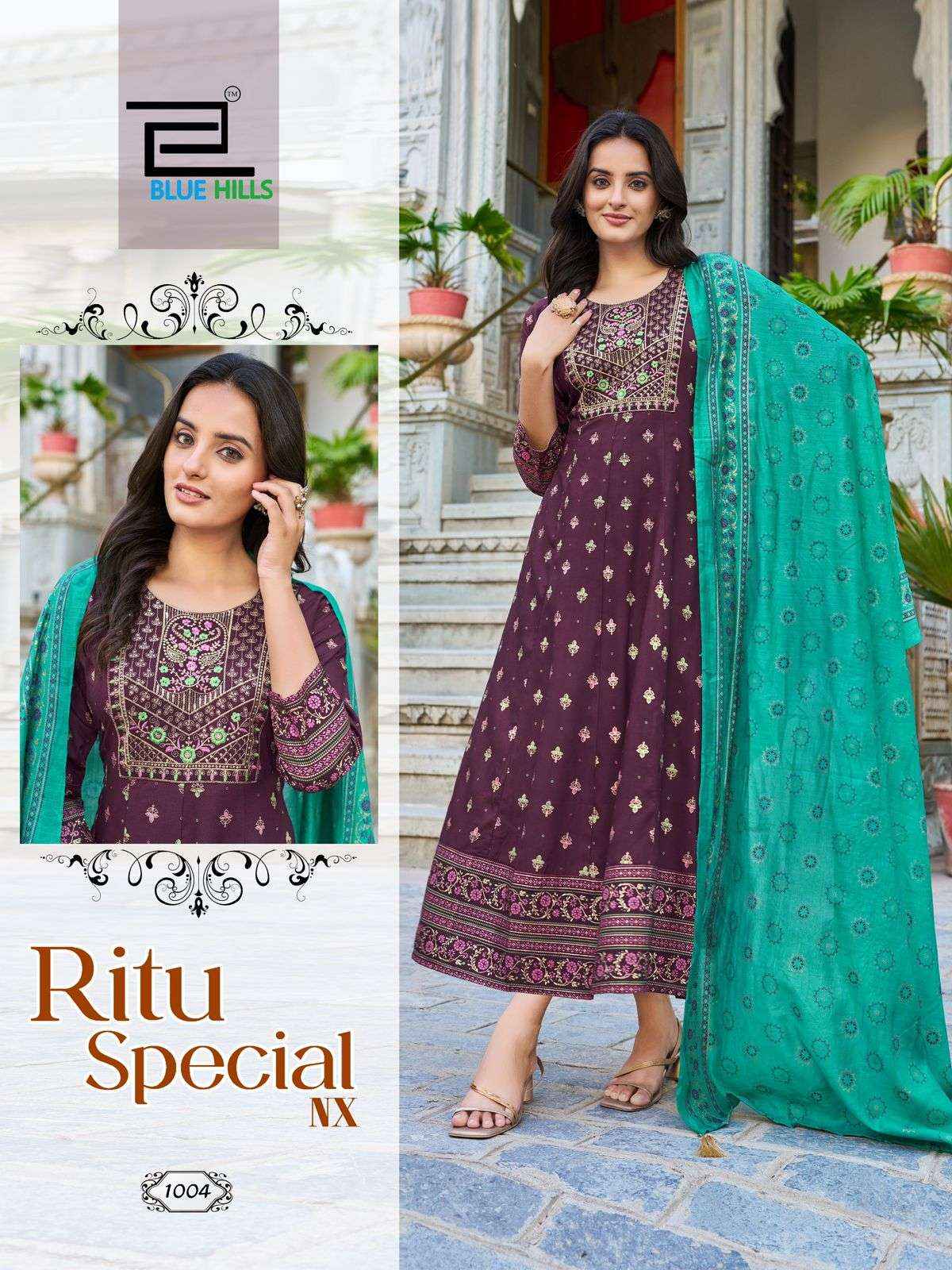 Blue Hills Ritu Special Nx Rayon Gown With Dupatta 6 pcs Catalogue