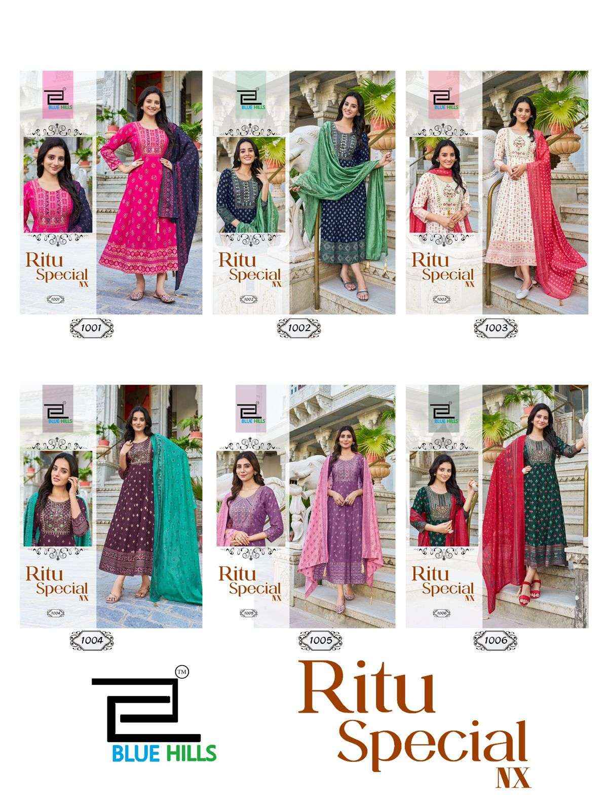 Blue Hills Ritu Special Nx Rayon Gown With Dupatta 6 pcs Catalogue
