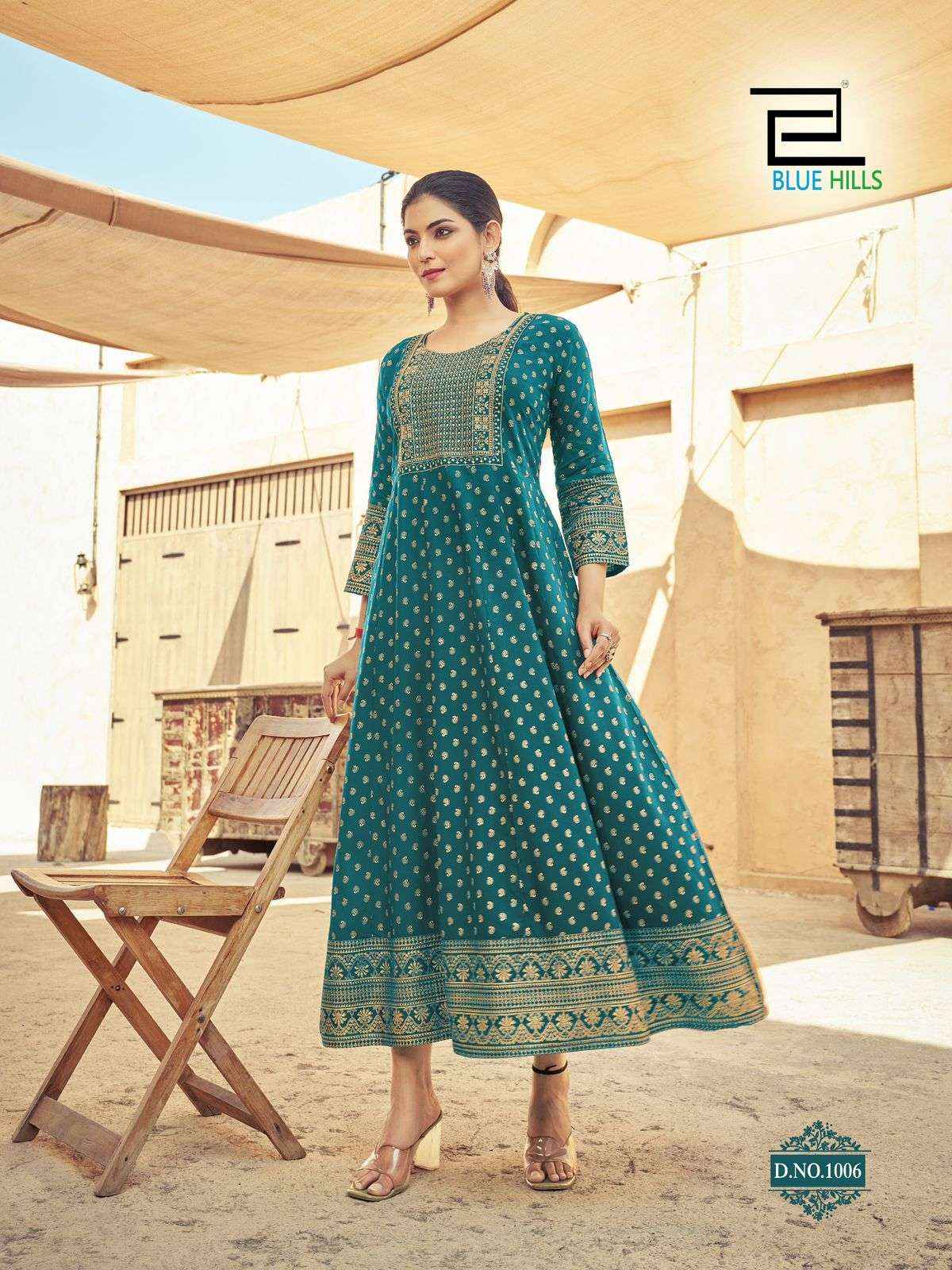 Blue Hills Urvashi Anarkali Rayon Gown 6 pcs Catalogue