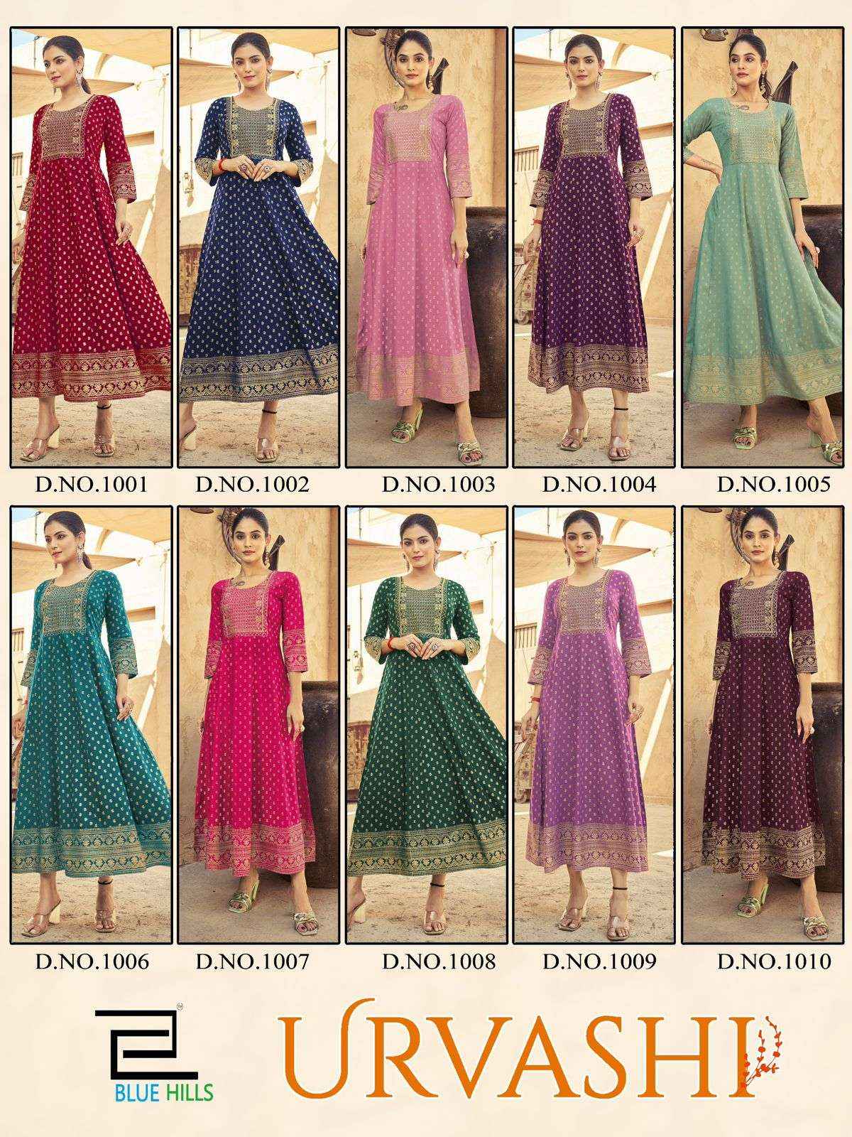 Blue Hills Urvashi Anarkali Rayon Gown 6 pcs Catalogue