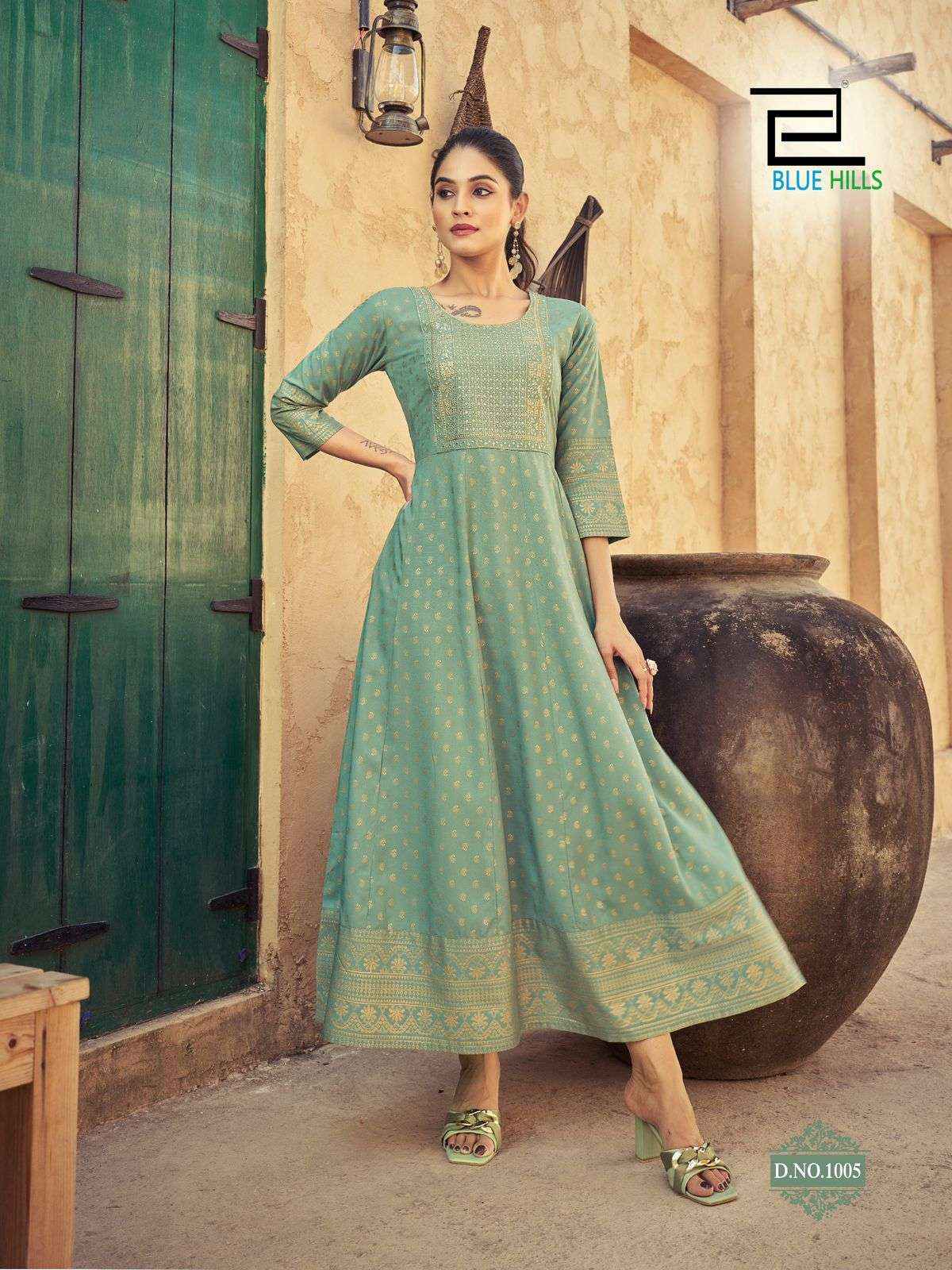Blue Hills Urvashi Anarkali Rayon Gown 6 pcs Catalogue