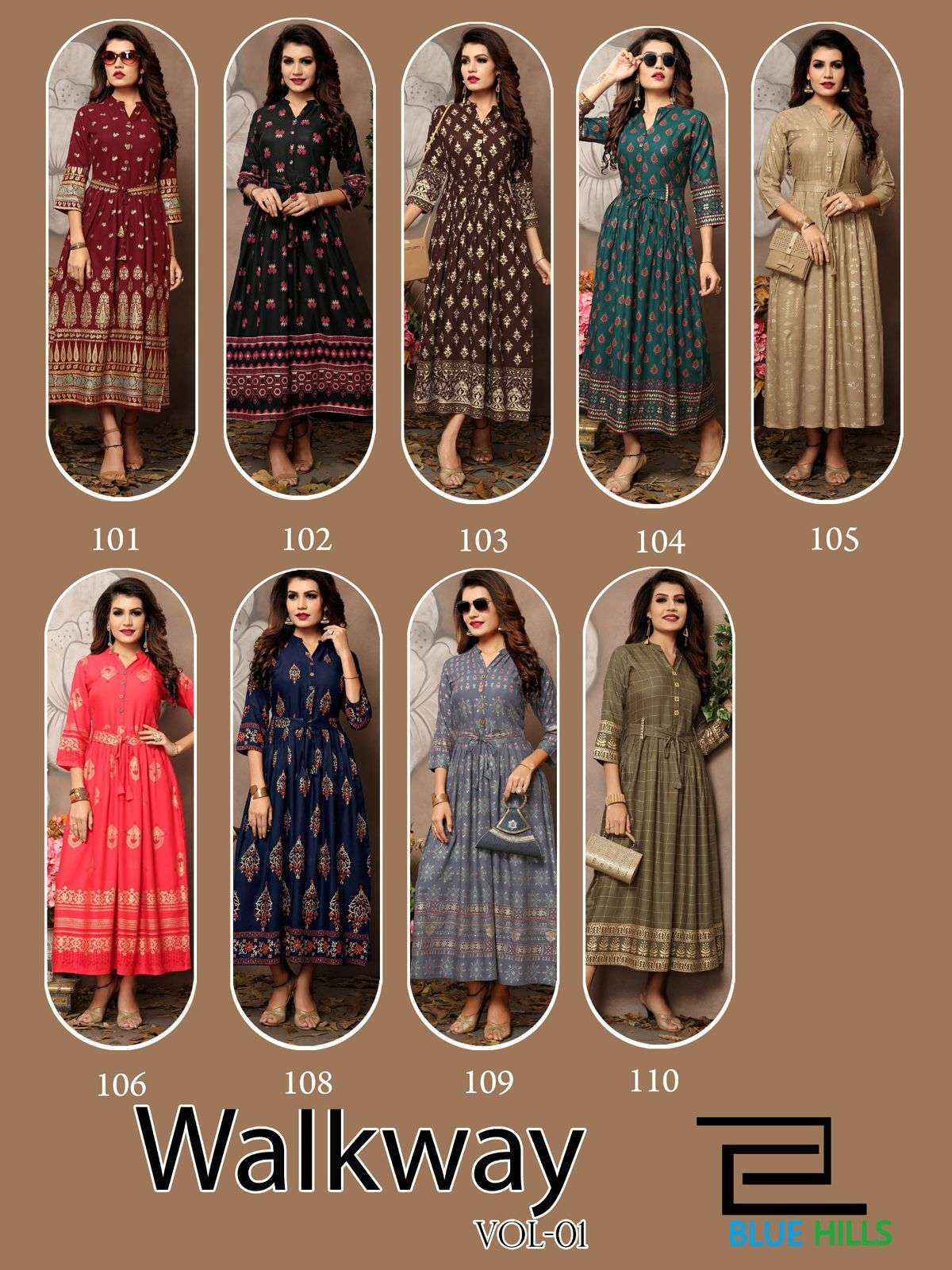 Blue Hills Walkway Vol 1 Rayon Gown 9 pcs Catalogue