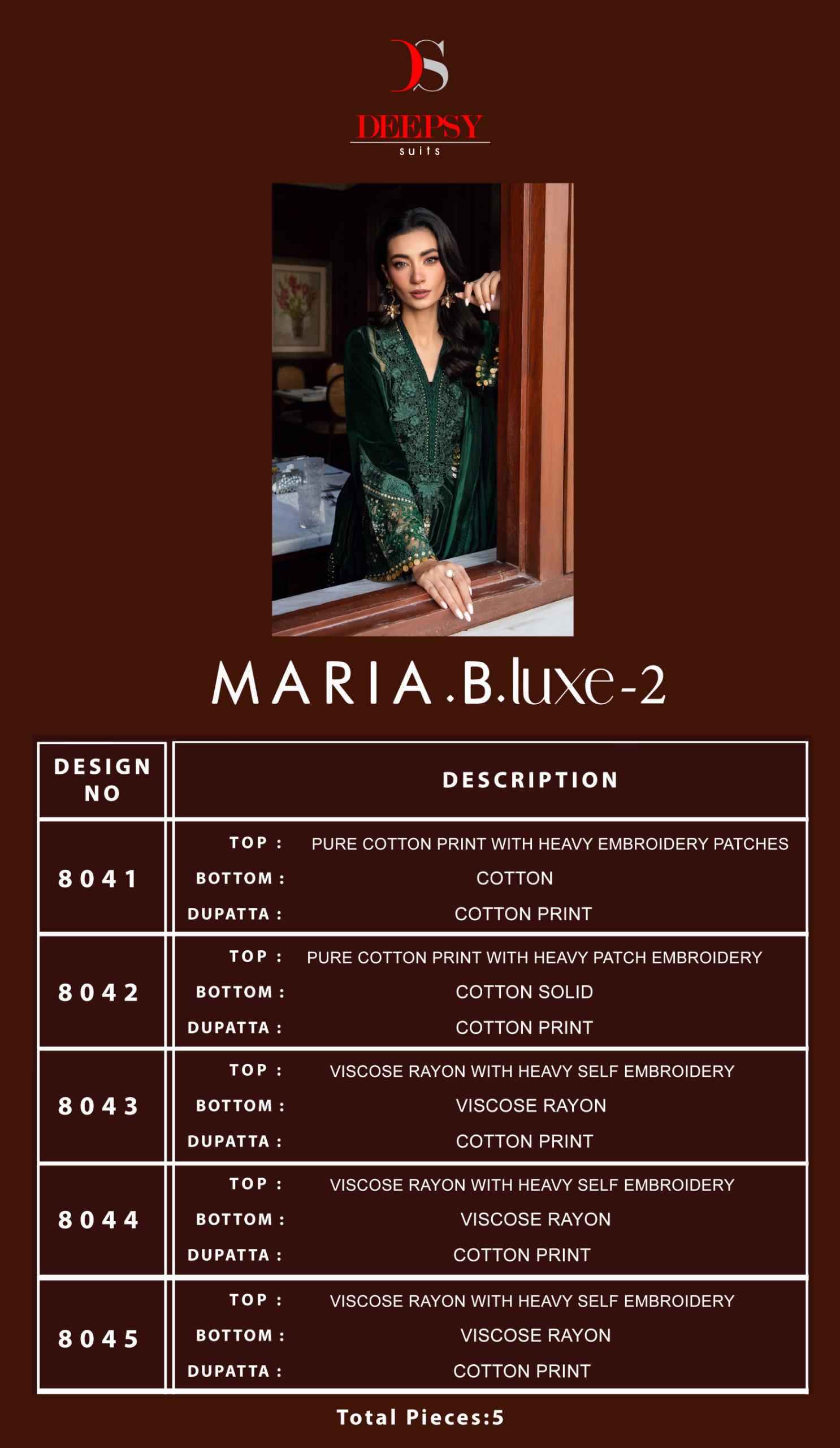 Deepsy Maria B Luxe 2 Viscouse Rayon Dress Material 5 pcs Catalogue