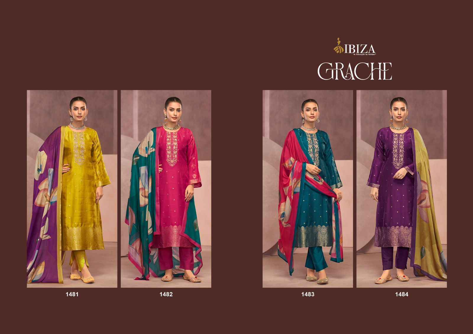 Ibiza Grache Silk Dress Material 4 pcs Catalogue