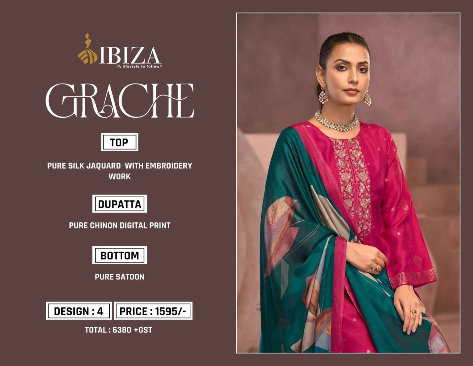 Ibiza Grache Silk Dress Material 4 pcs Catalogue