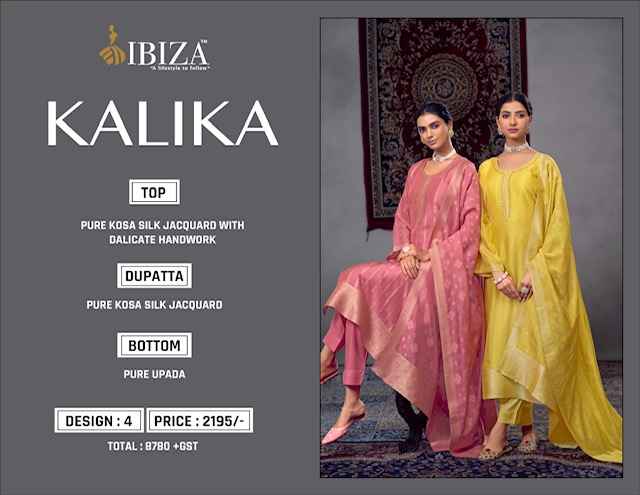 Ibiza Kalika Silk Jacquard Dress Material 4 pcs Catalogue