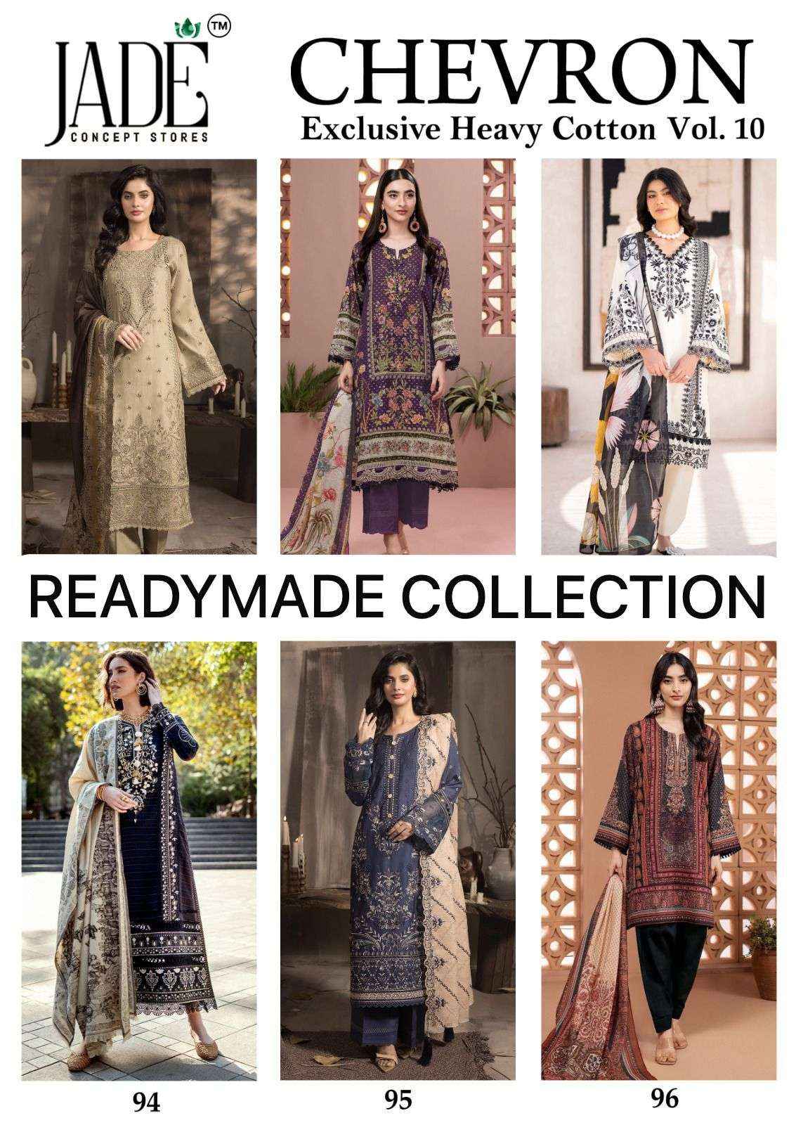 Jade Chevron Exclusive Heavy Cotton Vol 10  Readymade Lawn Cotton Dress 6 pcs Catalogue