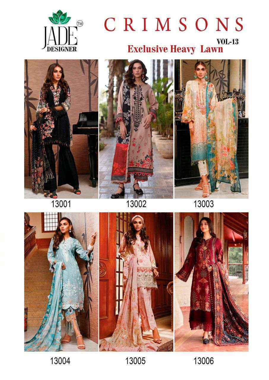 Jade Crimson Exclusive Heavy Lawn Collection Vol 13 Cotton Dress Material 6 pc Cataloge