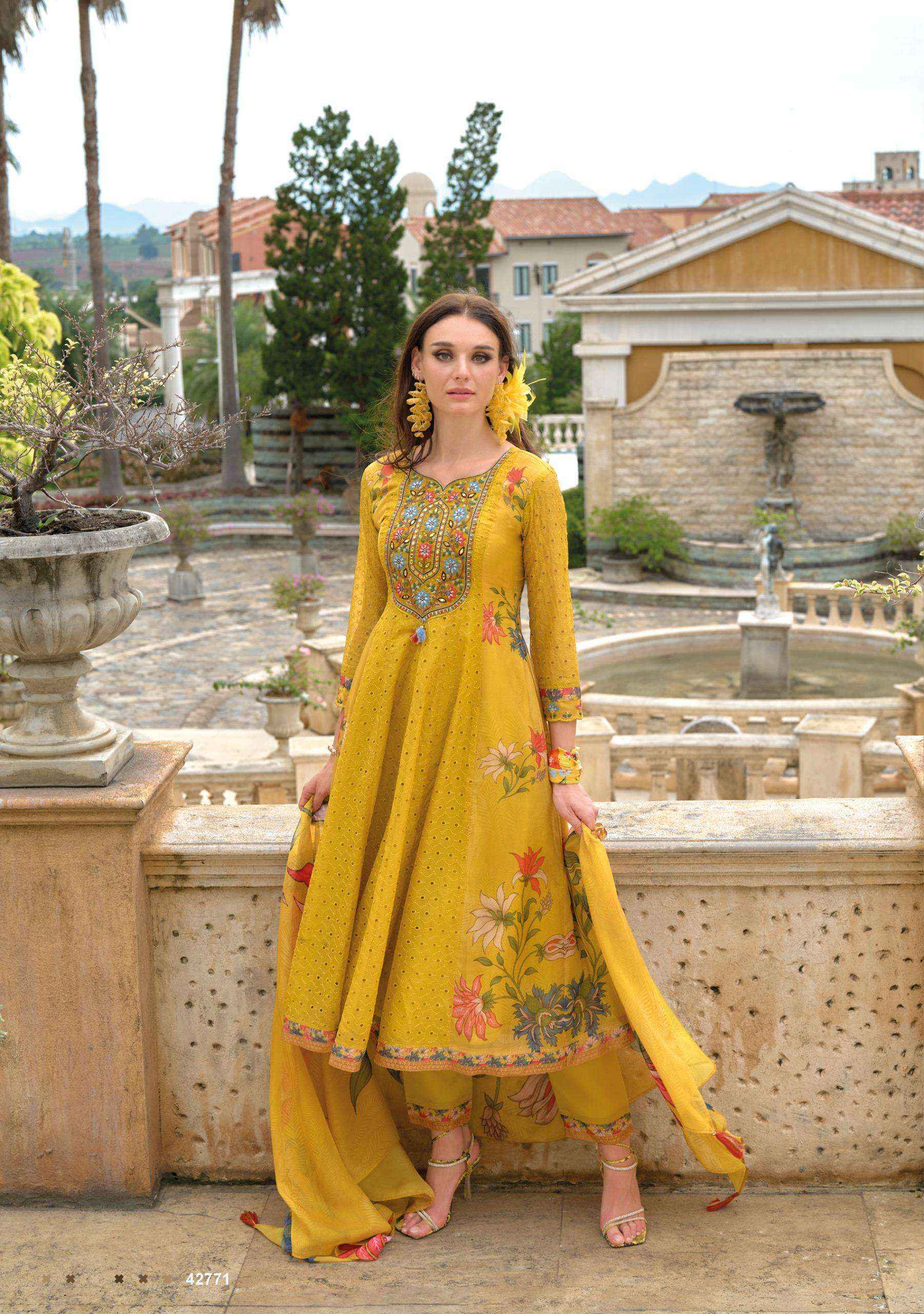 Kailee Fashion Meraki Readymade Organza With Chikankari Work Dress Material 6 pcs Catalogue