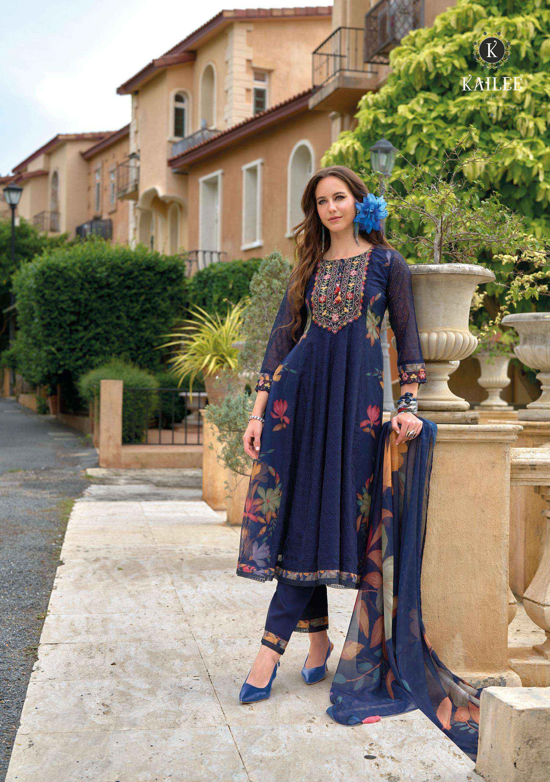 Kailee Fashion Meraki Readymade Organza With Chikankari Work Dress Material 6 pcs Catalogue
